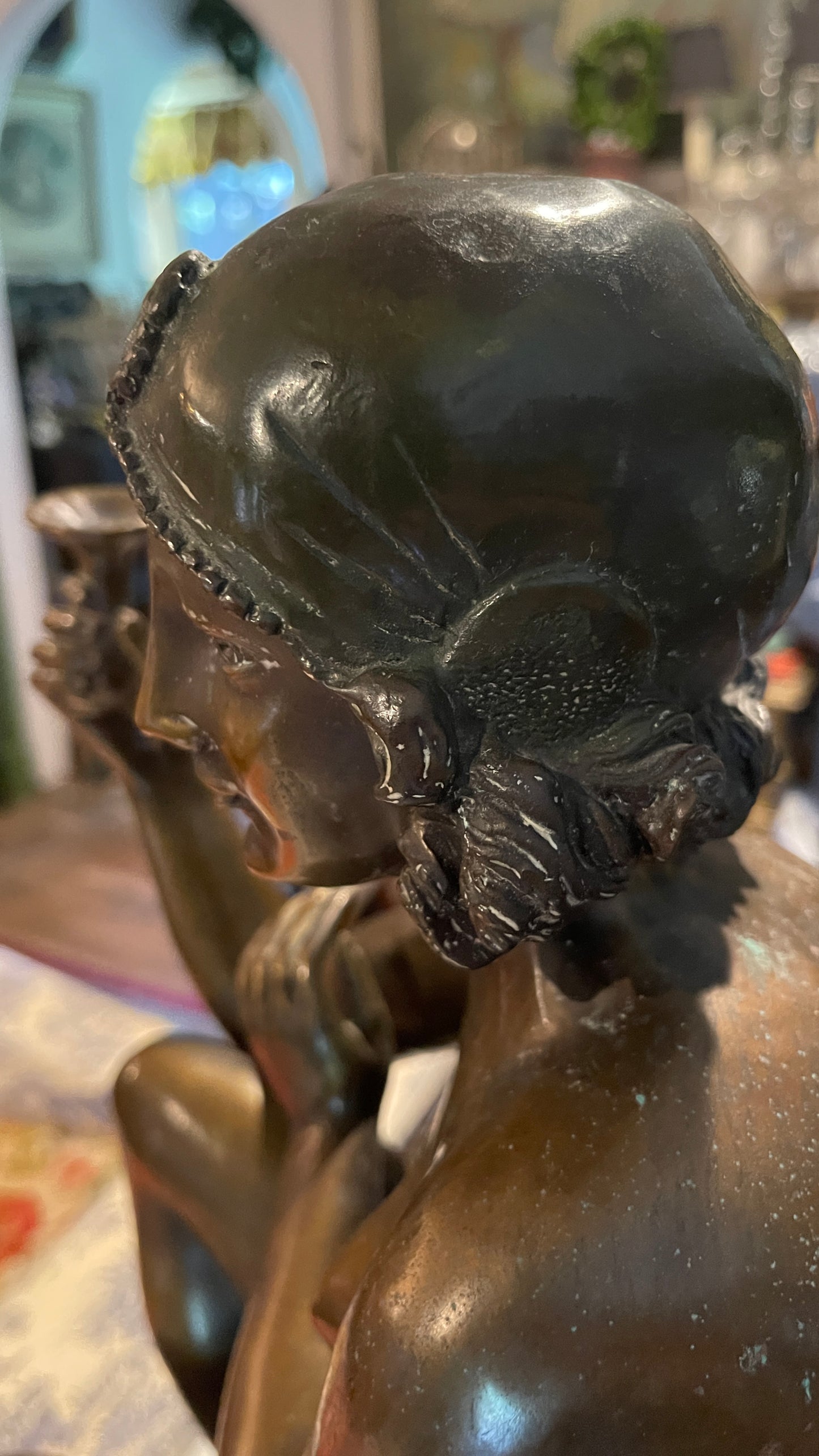 Monumental Bronze Parisienne Seated Art Deco Figural Sculpture with Champagne Coupe, Estate Sourced