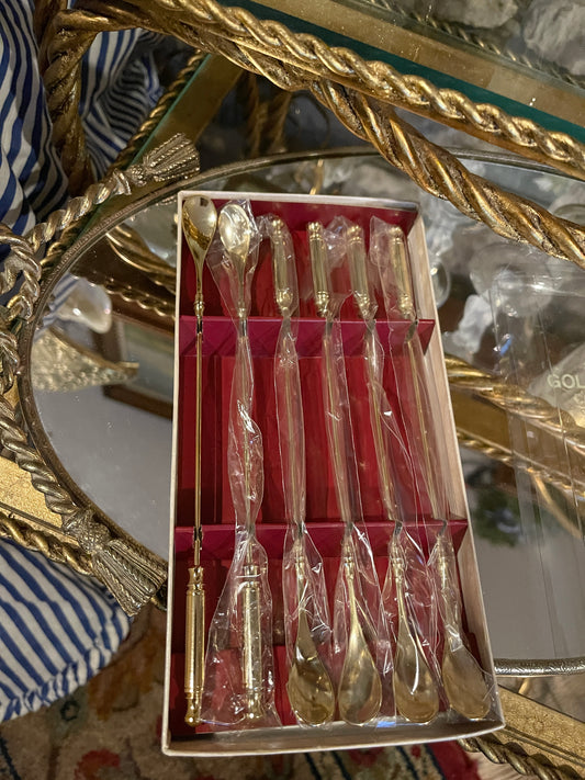 24kt Gold Plate Cocktail Spoons, Original Box