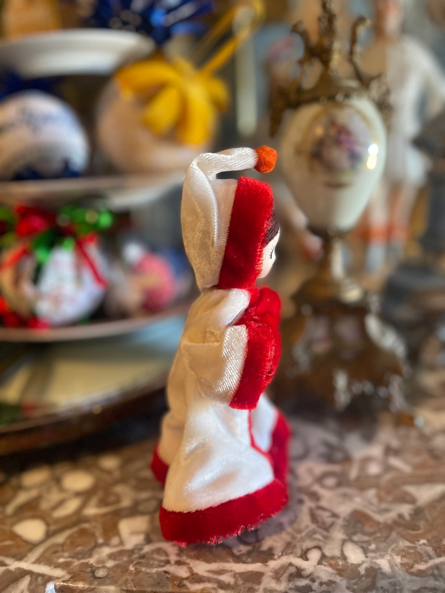 Vintage Dream Doll Christmas Shelf Decor, Red and Cream