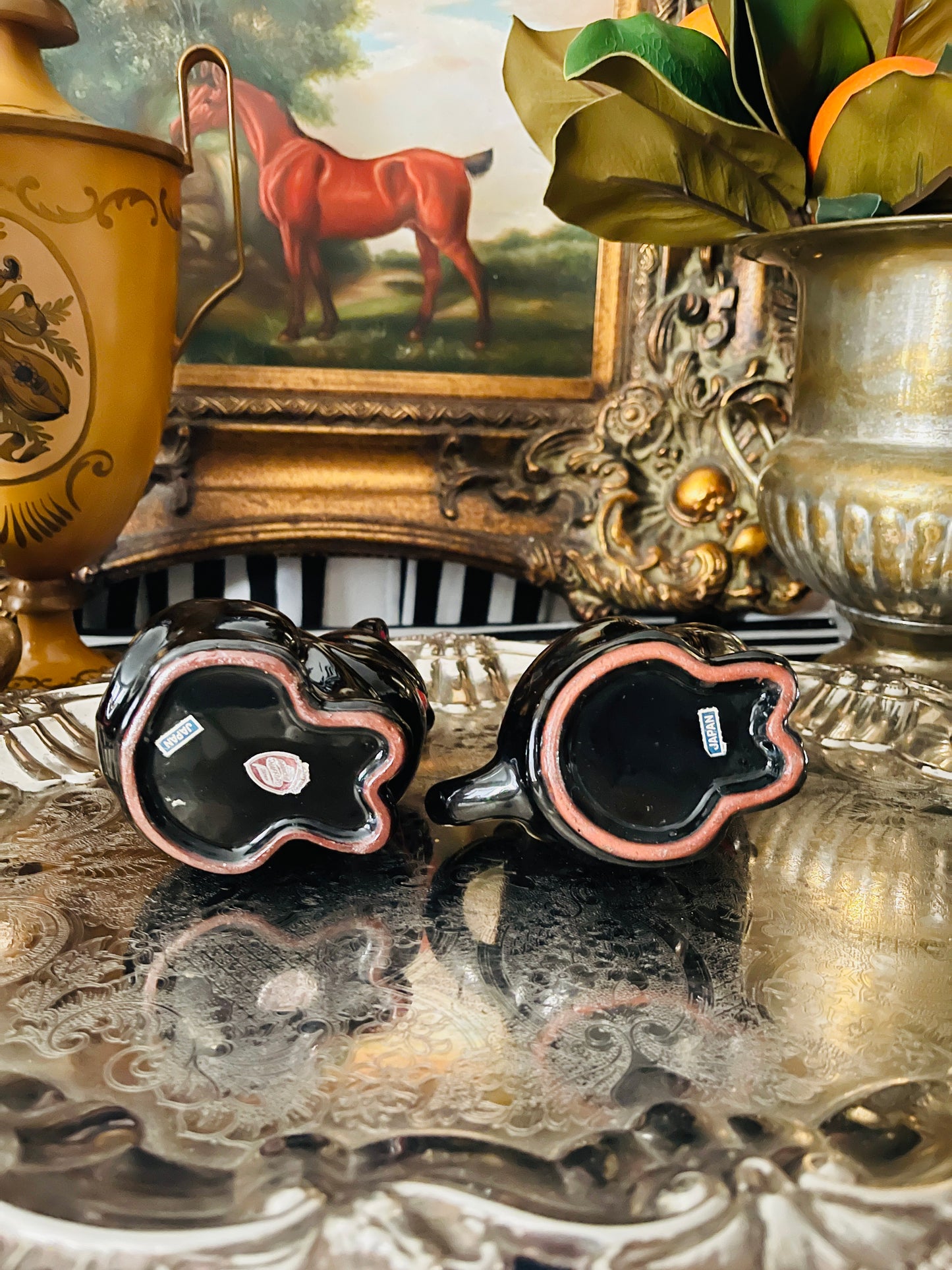 Vintage Shafford Black Cat Creamer and Sugar Bowl, Made in Japan, c.1950s