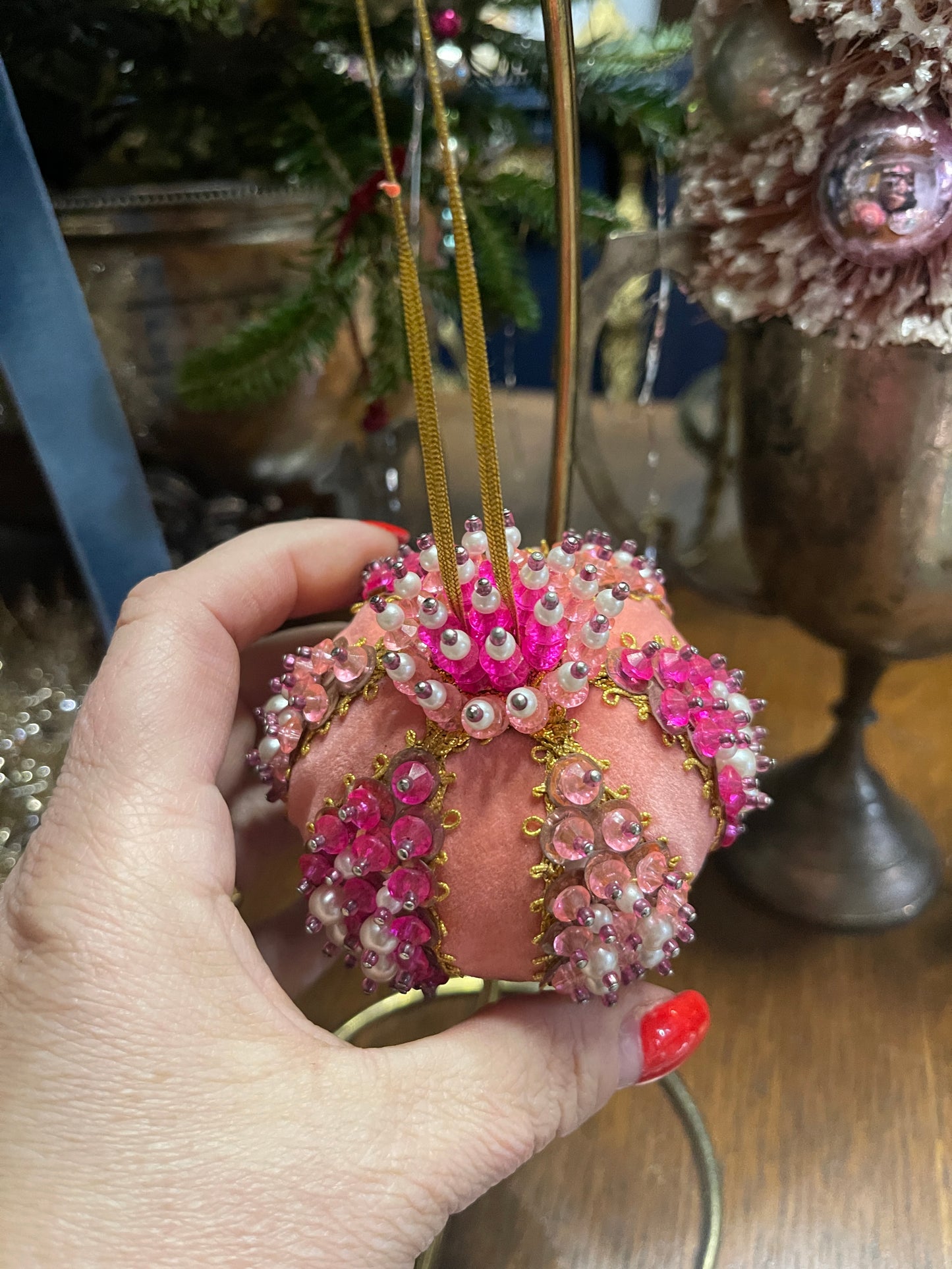 Vintage Pink Push Pin Christmas Ornament