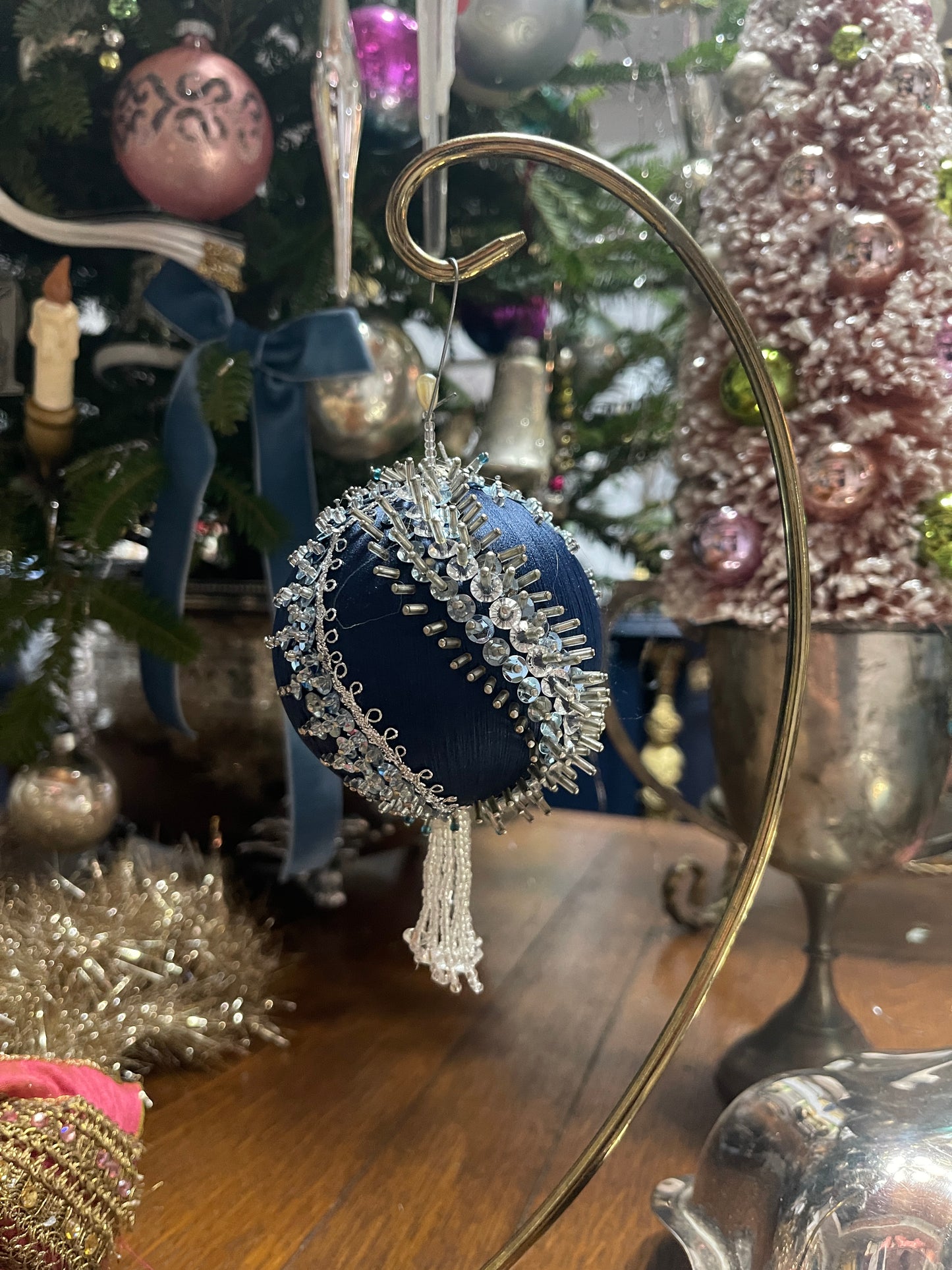 Vintage Blue Push Pin Christmas Ornament