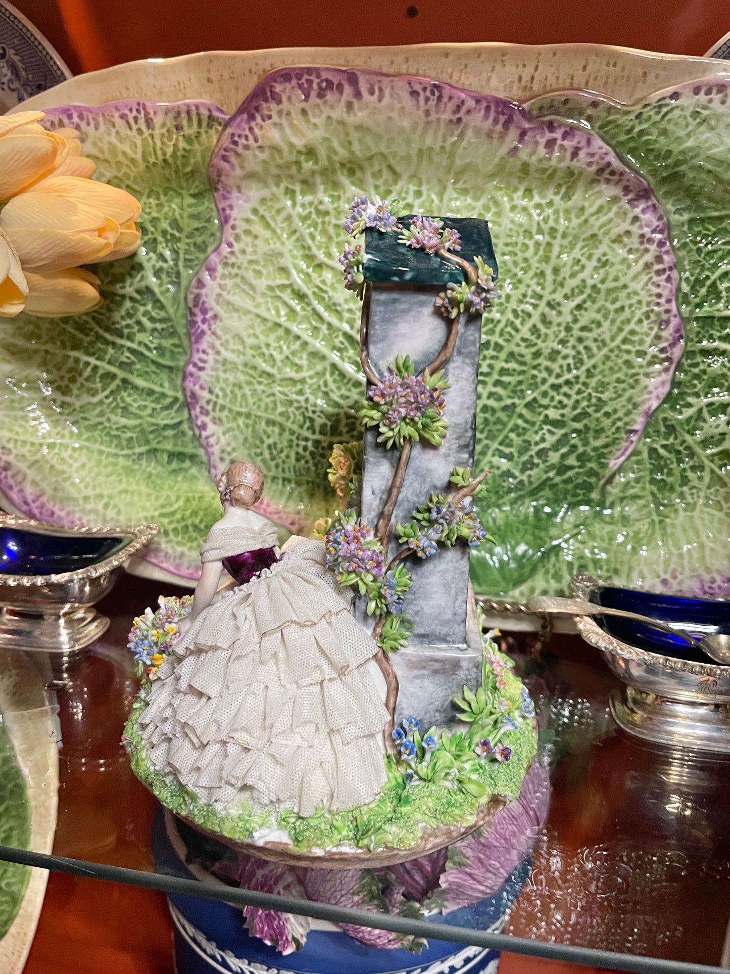 Luigi Fabris (Fabris Italy) Porcelain Lace Lady Figurine | Romantic Italian Figural Scene | Applied Flowers