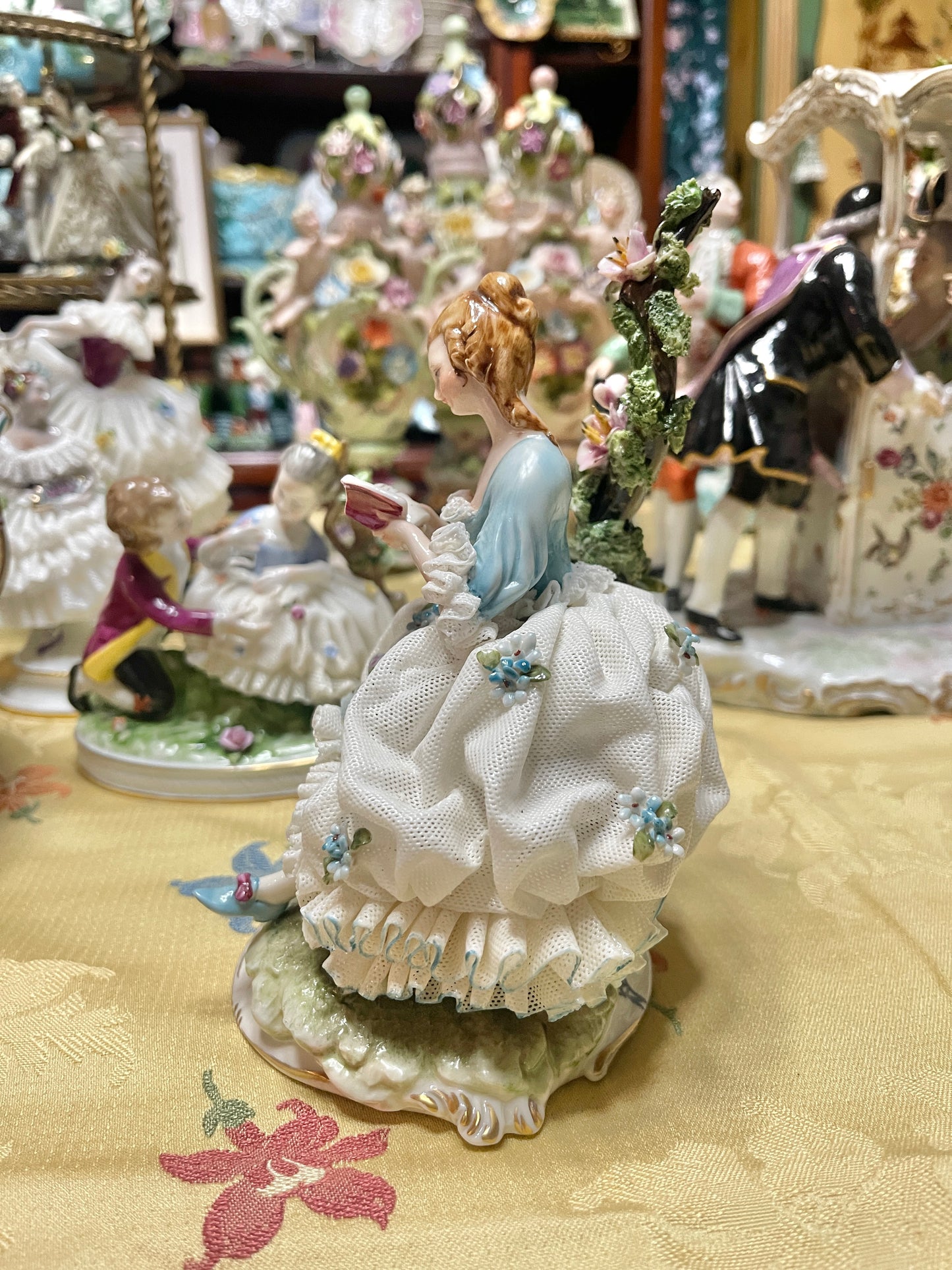 German Porcelain Dresden-Style Figurine | Vintage European Porcelain 
Girl with Book