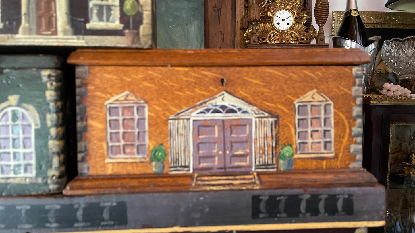 English House Facade Box, Ochre Manor House, Plants in Urns, Lilac Doors