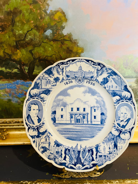 Rare Vintage Blue and White Wedgwood Texas Centennial Commemorative Plate – The Alamo & Texas History, 1836–1936