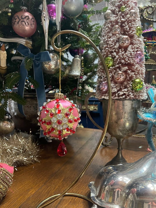 Vintage Pink and Gold Push Pin Christmas Ornament