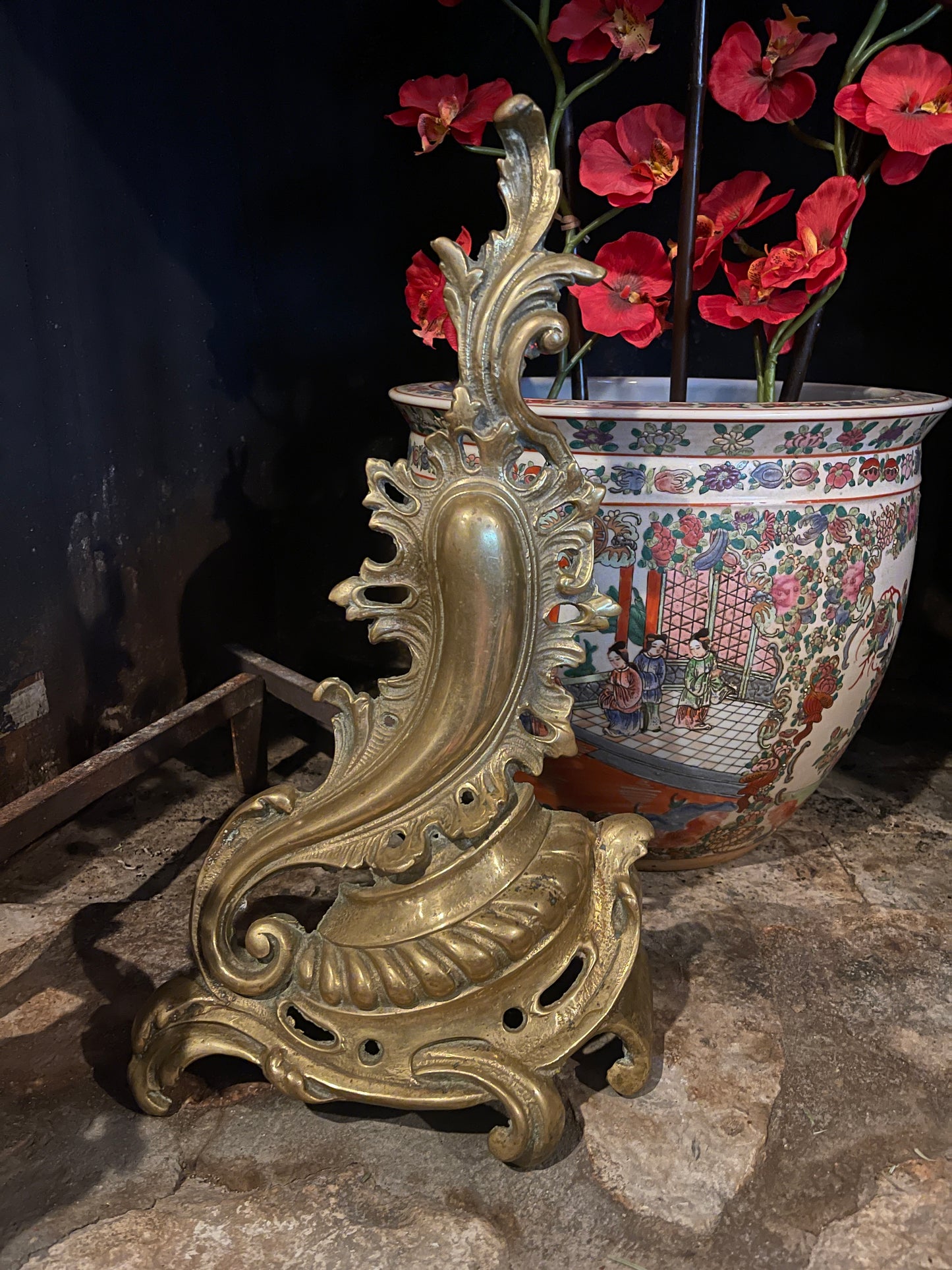 Antique Sheffield, New York Gilt Brass Andirons | Rococo Revival Fireplace Andirons | Sourced in Memphis| Heirloom Estate Decor