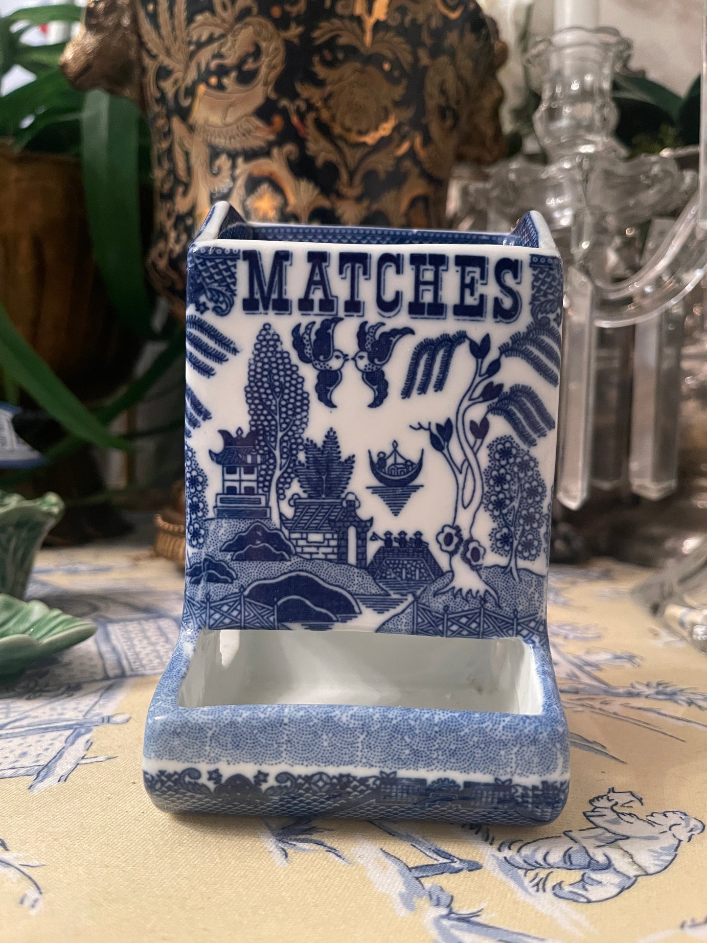 Blue Willow Matches Holder