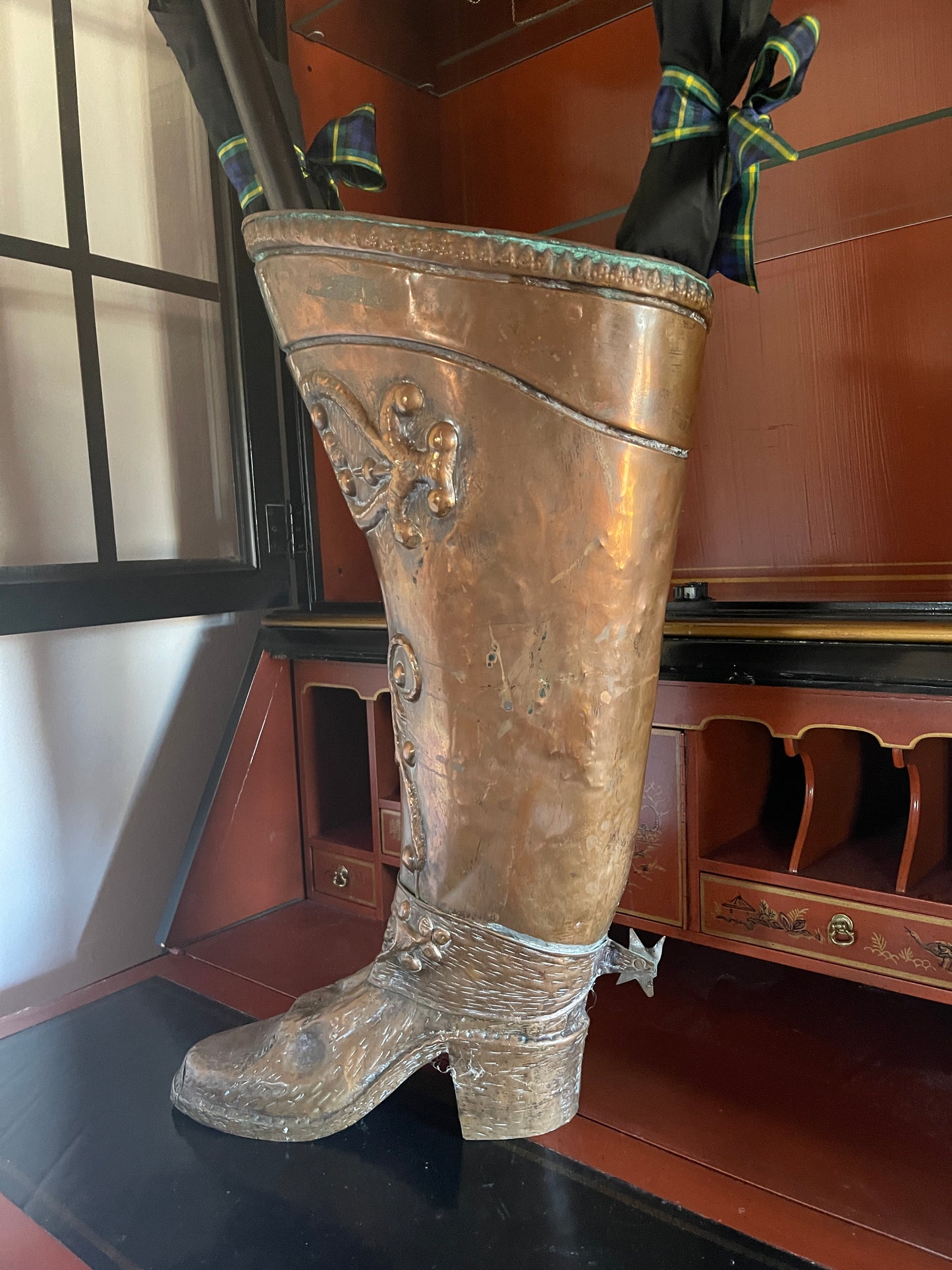 Vintage Copper Boot Umbrella Stand, Estate Decor