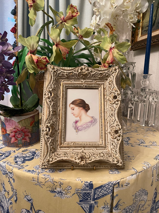 Antique Hand Painted Porcelain Plate Portrait with Relief Paint Work