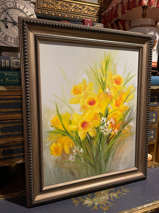 Daffodils and Paperwhites Oil Painting, Original Estate Art, Vintage, Artist Signed