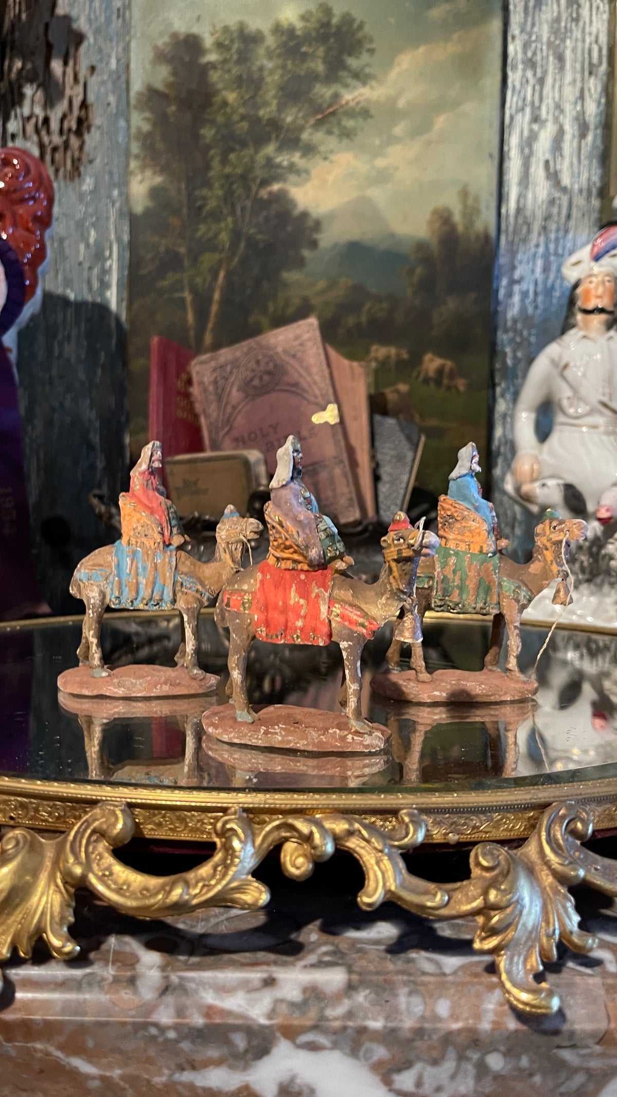 We Three Kings — Hand-Painted Terracotta Kings on Camels | Set of Three | Tallest 3.5” H × 3.25” W