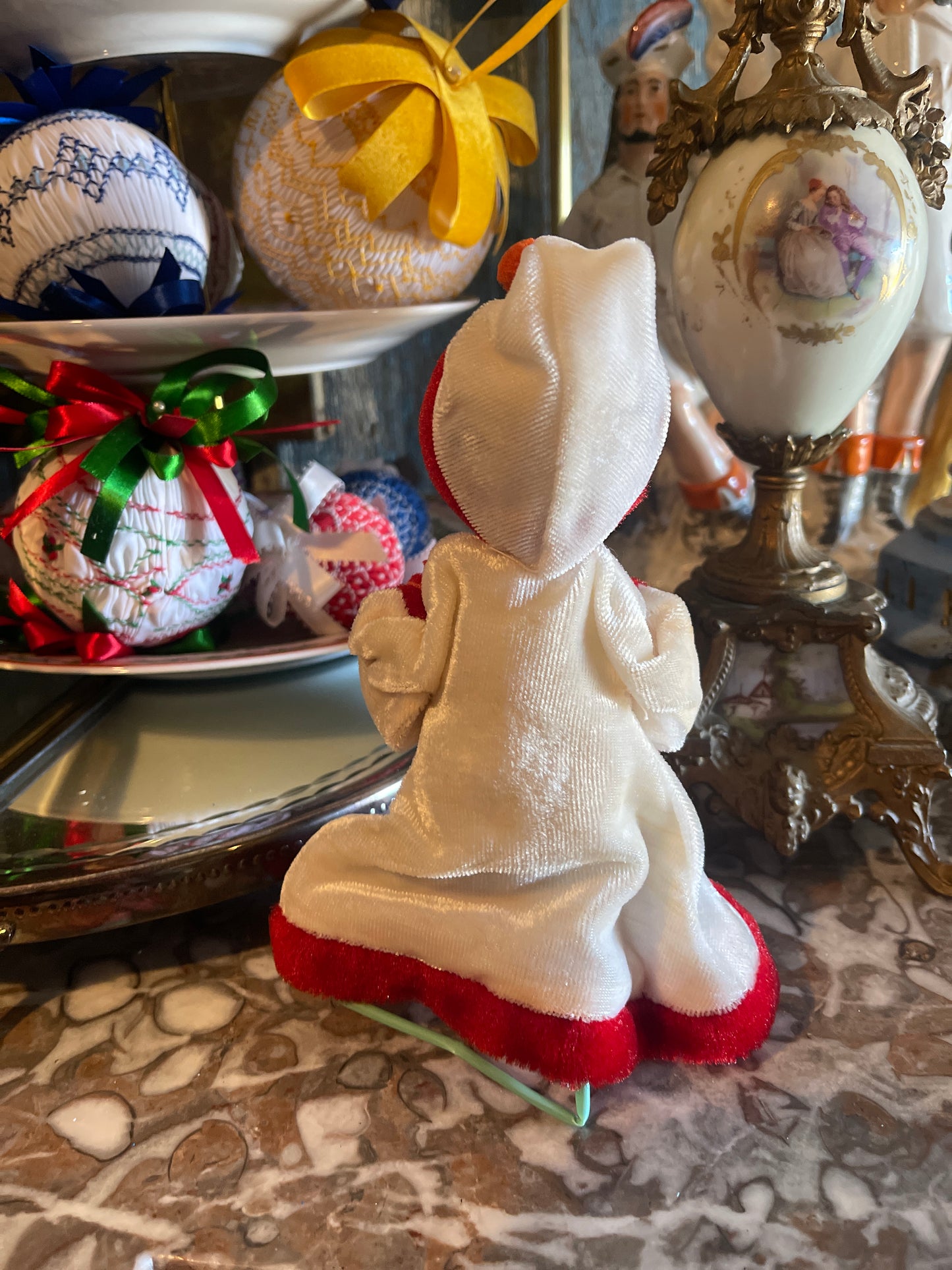 Vintage Dream Doll Christmas Shelf Decor, Red and Cream