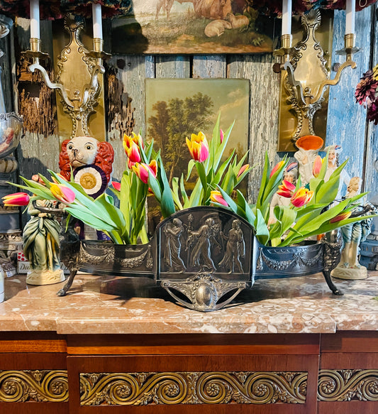Neoclassical Figural Silverplate Jardinière Centerpiece with Dancing Maidens, c. 1900