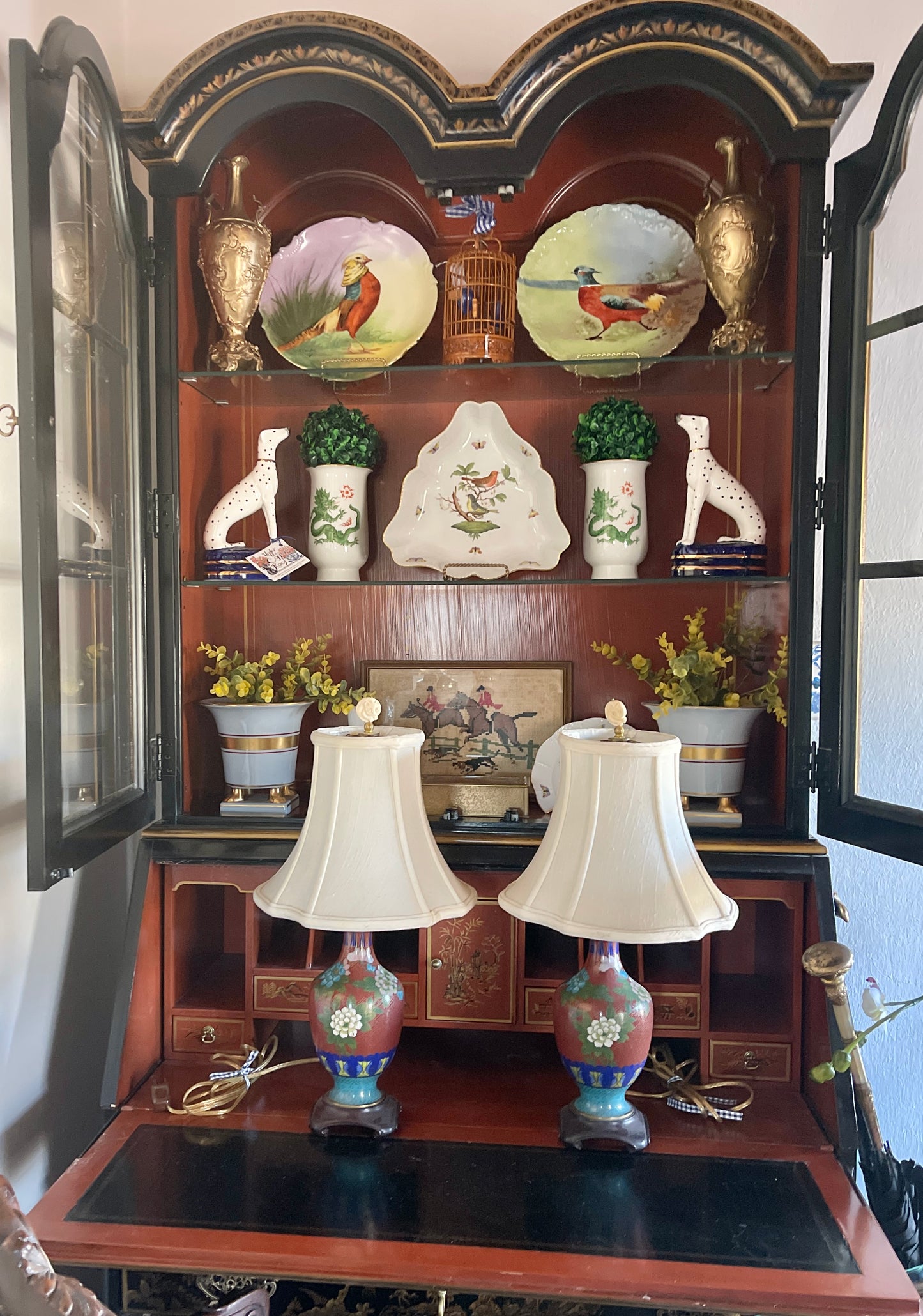 Vintage Pair of Small Chinese Cloisonne Lamps, Estate Decor