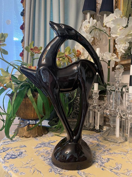 Postmodern Haeger Ibex Sculpture – Vintage Ceramic Ram with Horned Drama