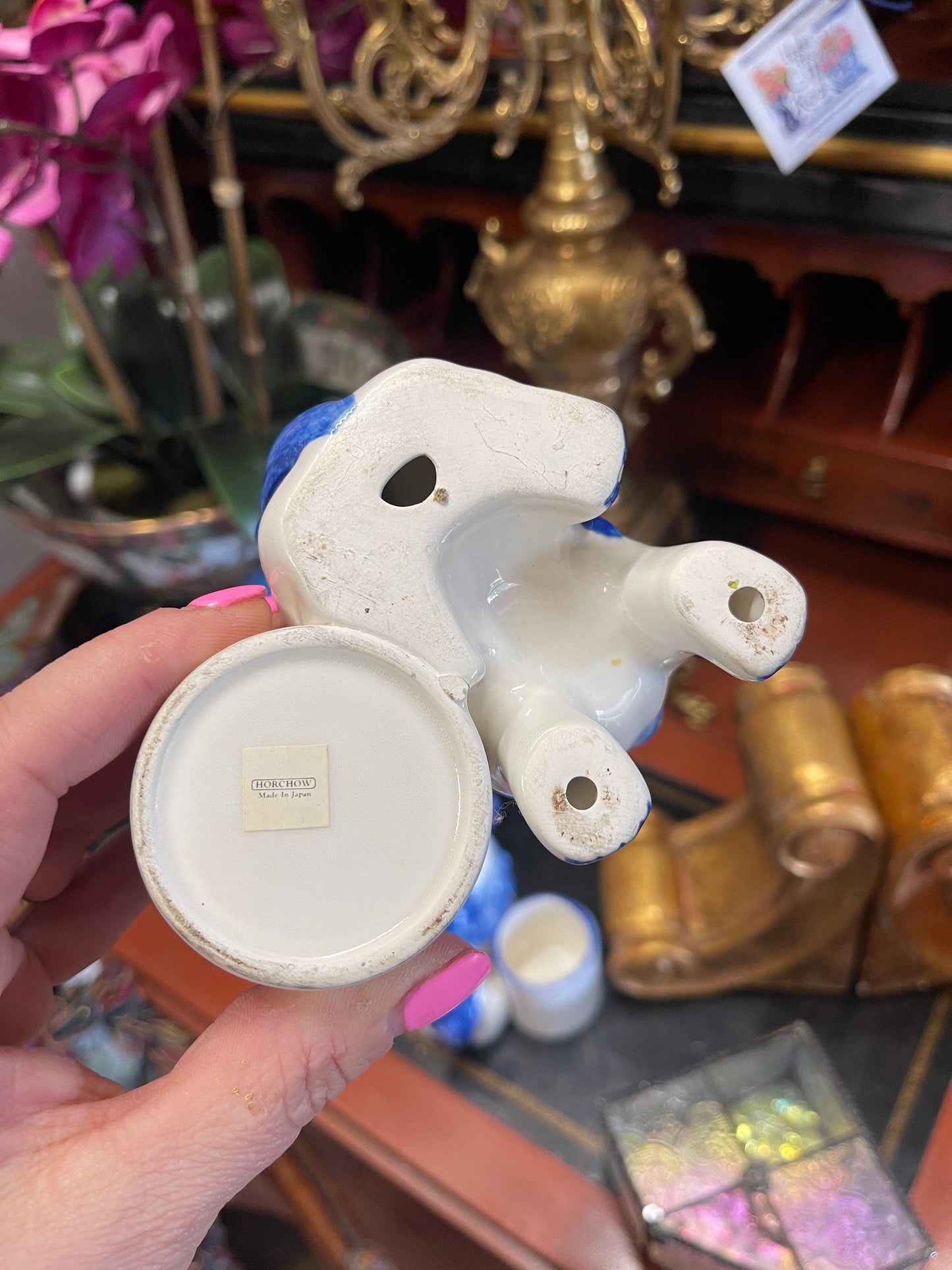 Blue and White Foo Dog Horchow Candle Holders | Chinoiserie Décor