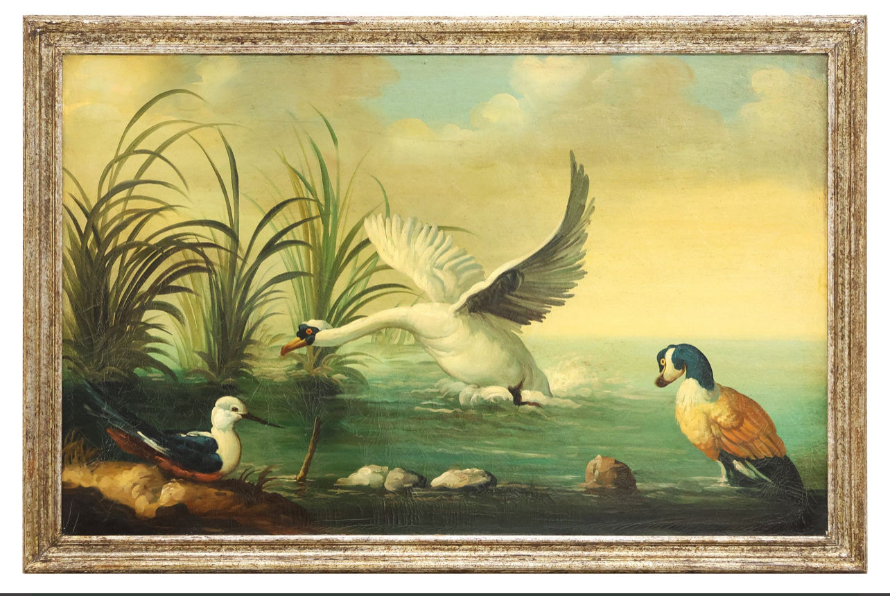 “White Swan” After Ira Monte (b.1918) , 32” x 48” , Vintage Heirloom Artwork