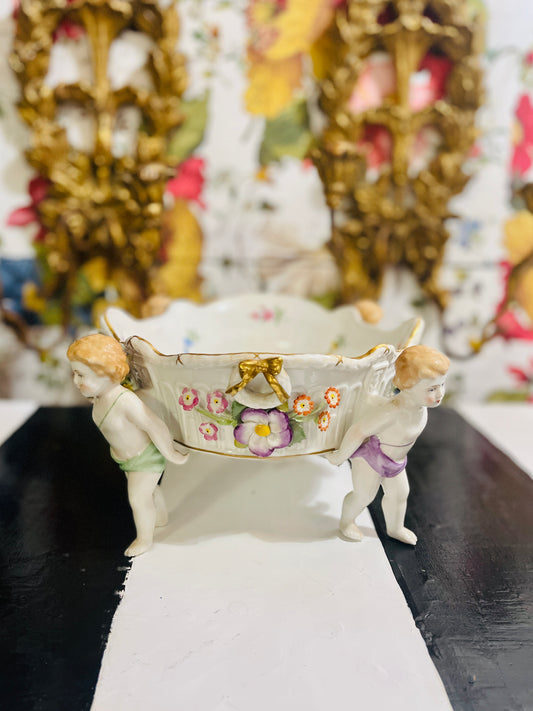Von Schierholtz Antique Cherub Compote, German Porcelain, Estate Decor