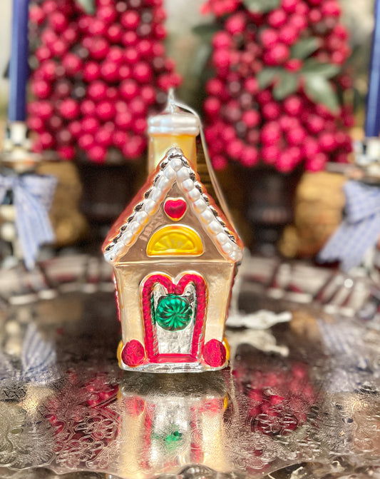 XLARGE Vintage Hand Painted Dept 56 Gingerbread House Mercury Glass Ornament