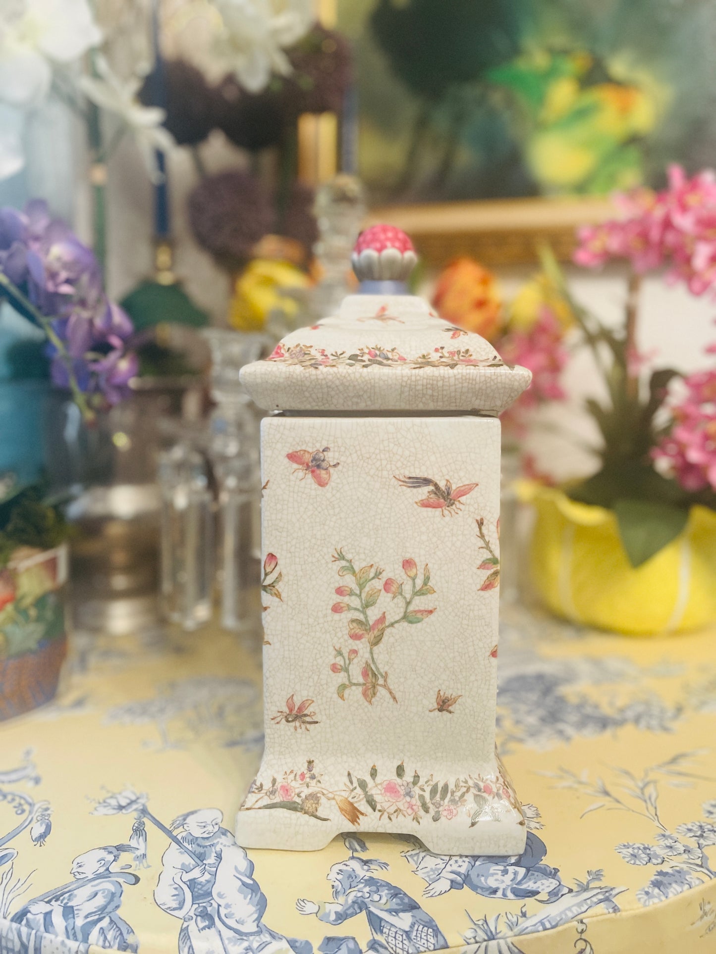 Large United Wilson Lidded Canister, Birds and Blooms, Fantastic!