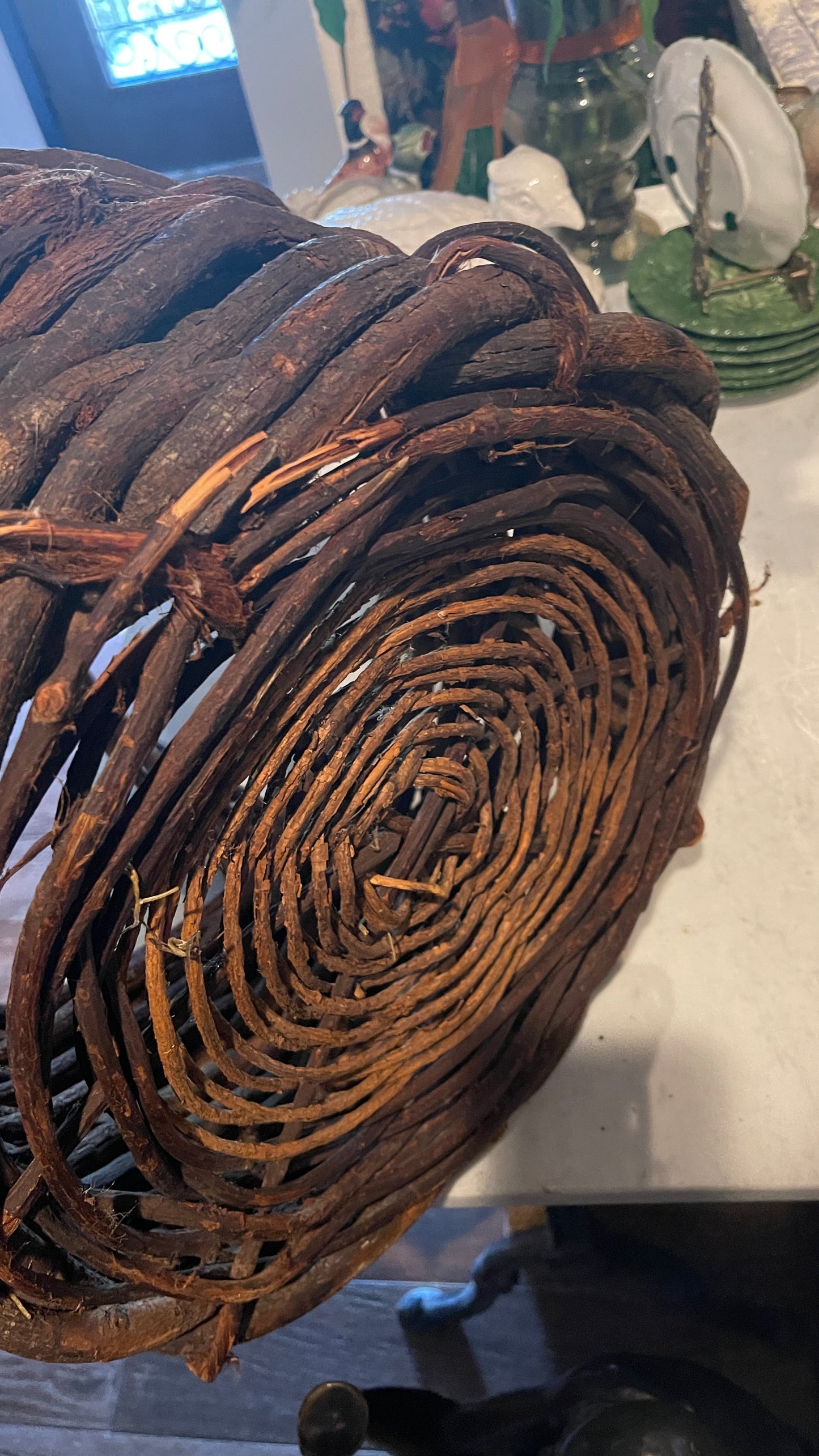 Large Vintage Hand-Woven Grapevine Gathering Basket | French Country Style