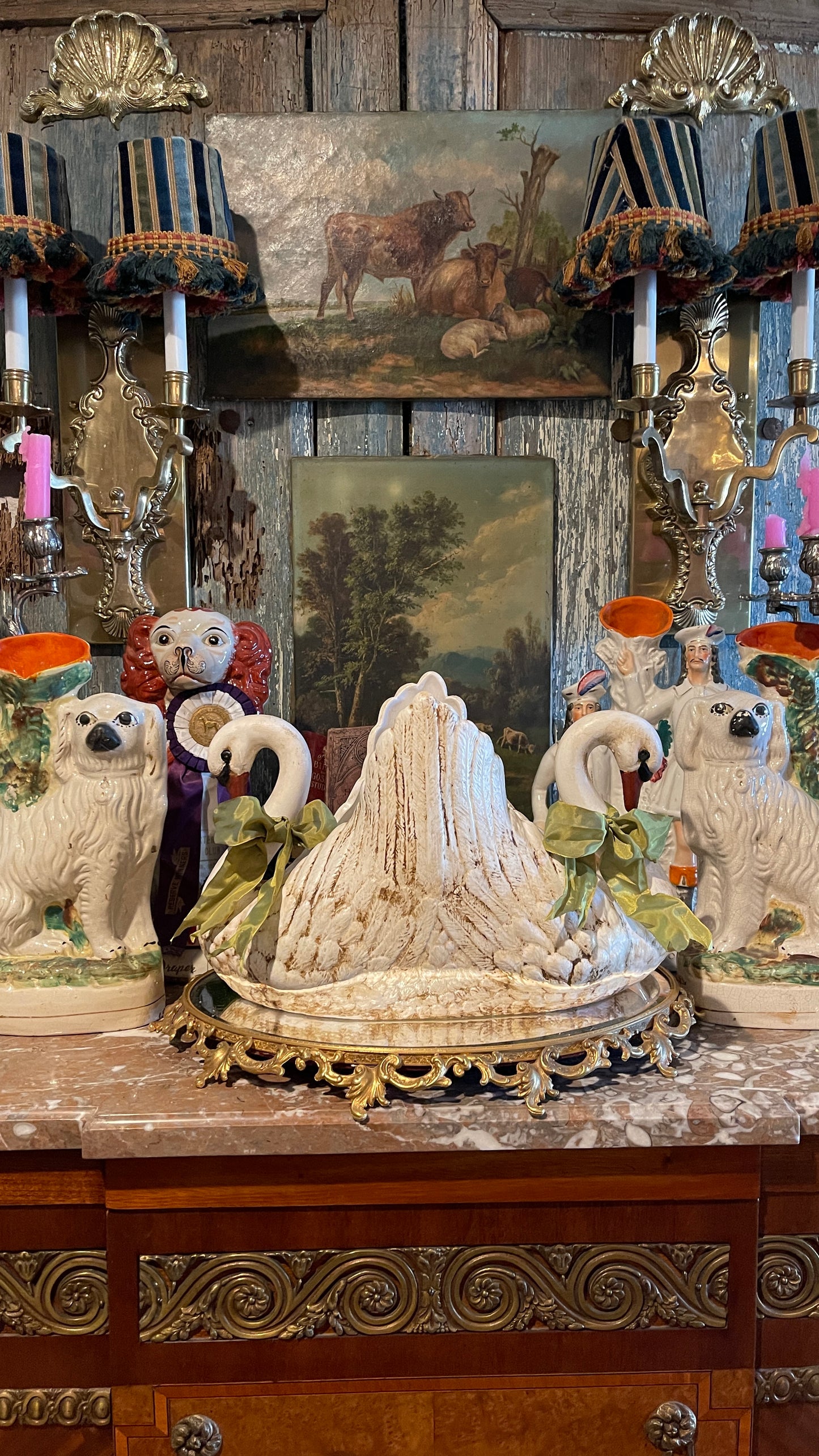 VINTAGE DOUBLE-SWAN PLANTER WITH CUSTOM OLD WORLD FINISH