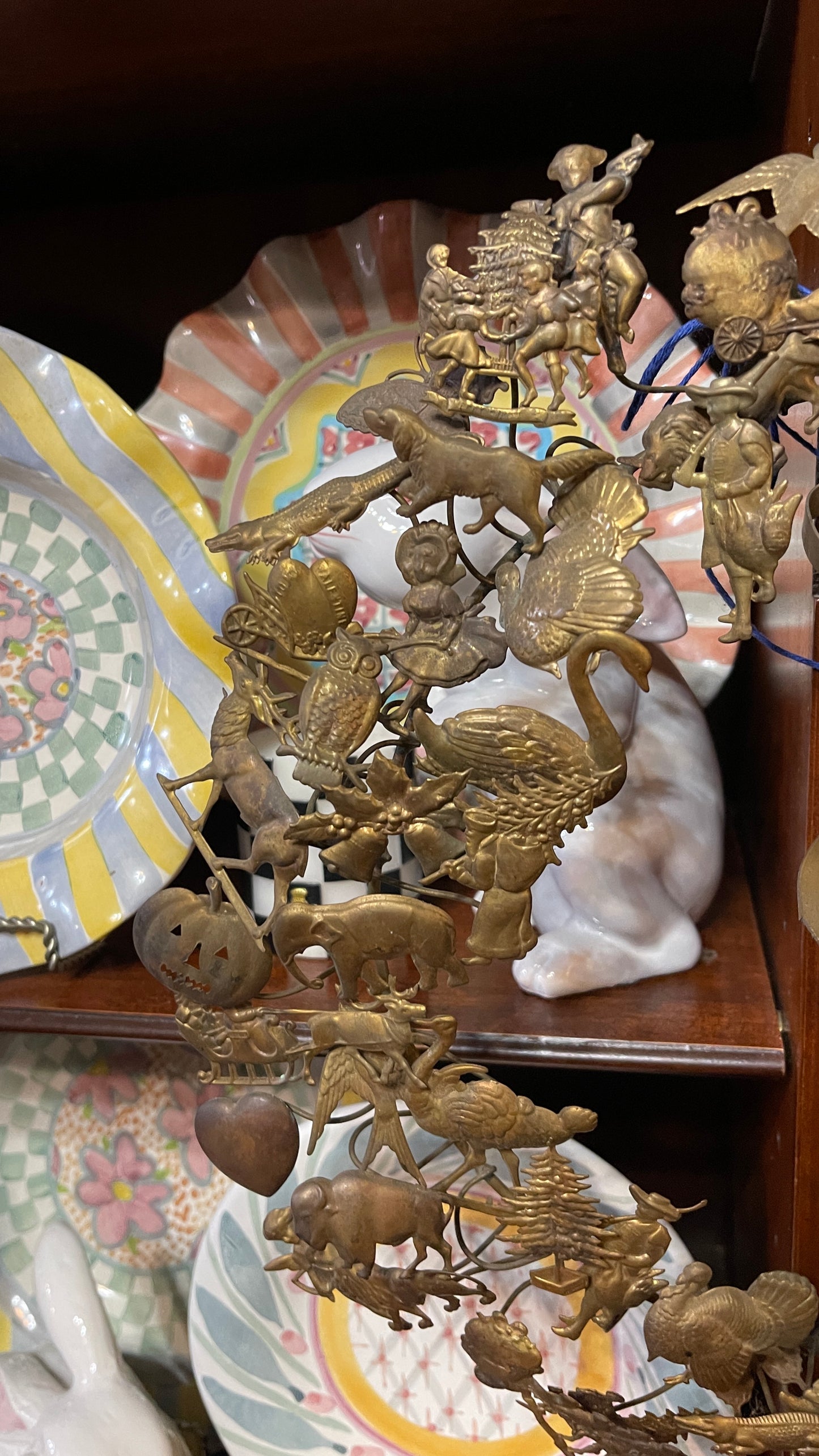 Large Vintage 15” Petit Choses Dresden All-Holiday Brass Wreath, Estate Sourced