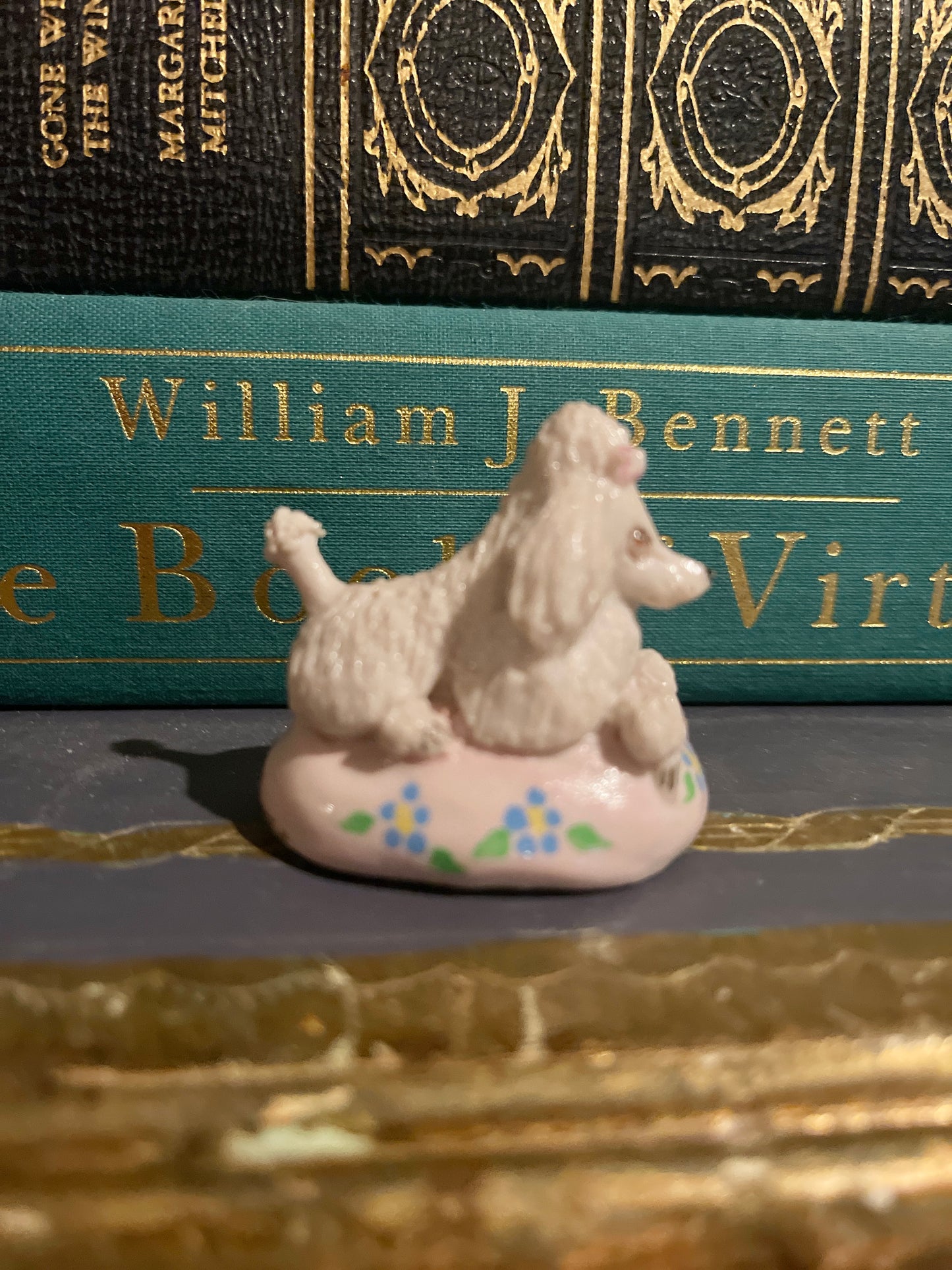 Vintage Basil Mattews Poodle with a Pink Bow on a Pillow, Made in England