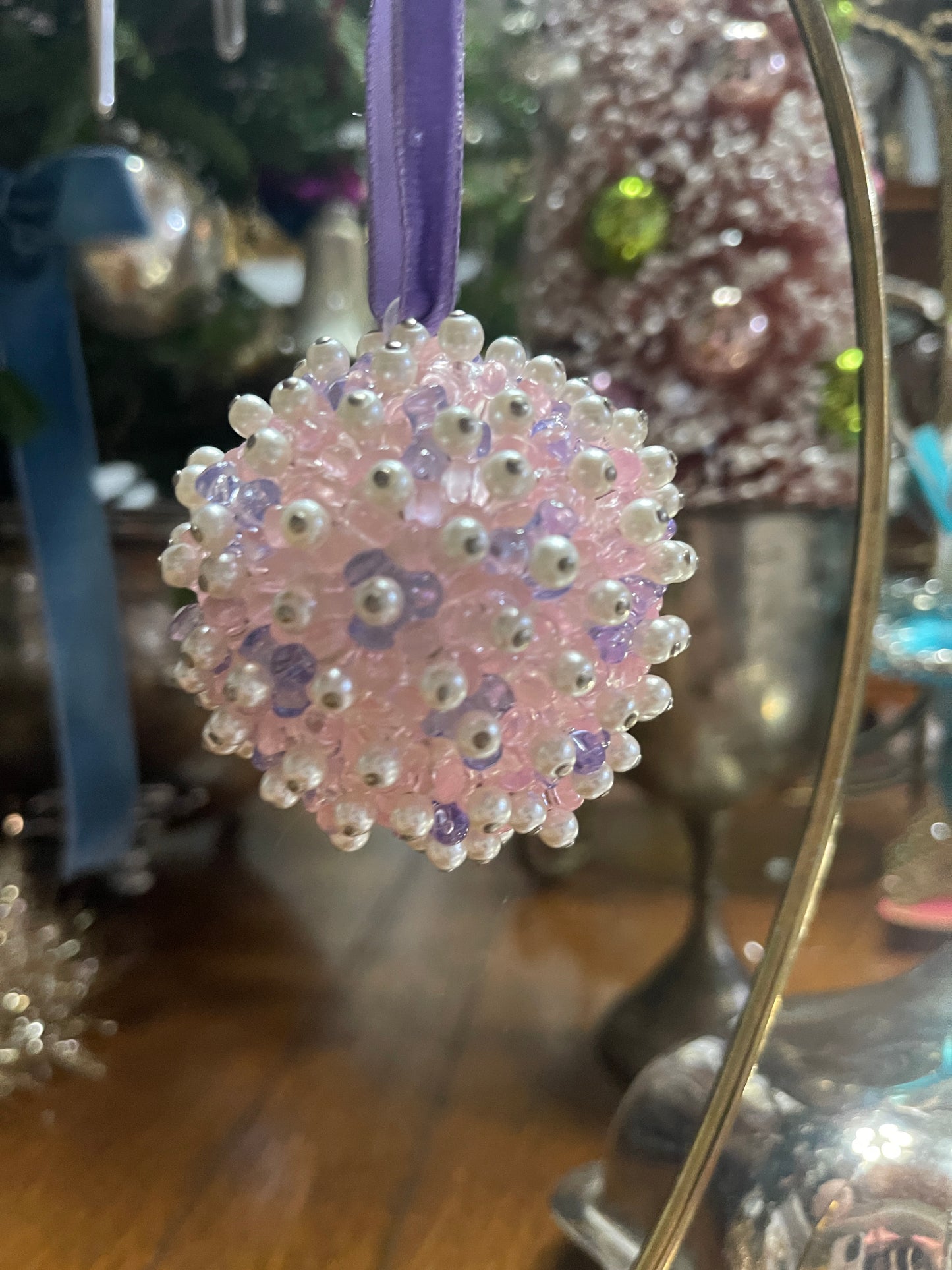 Pink and Lavender Vintage Push Pin Christmas Ornament