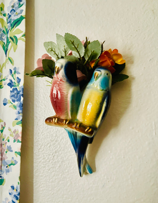 Vintage Colorful Budgie/Parakeet Wall Pocket