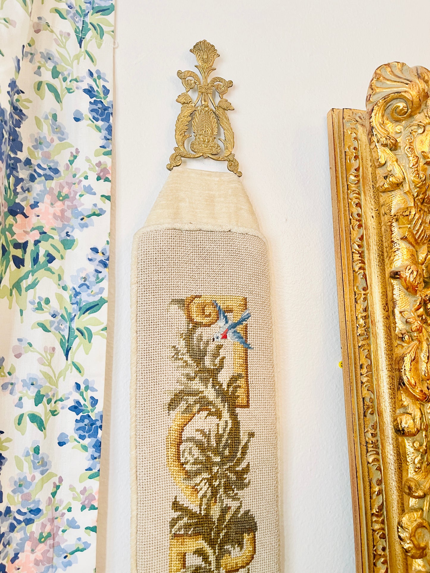 Vintage Needlepoint Bell Pull with Fanciful Ladies