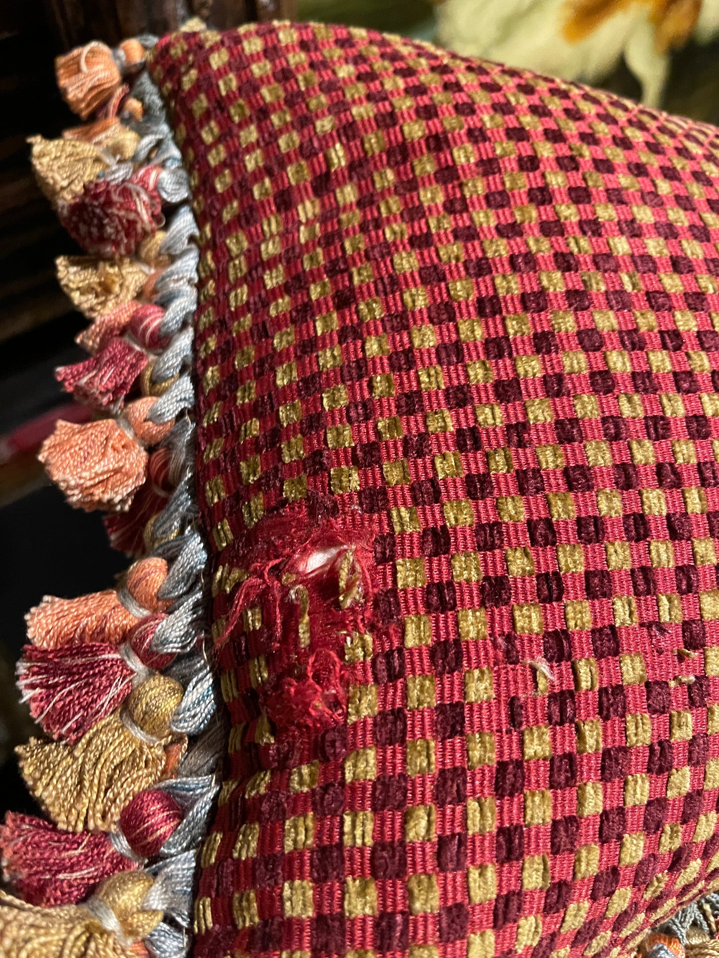Vintage Needlepoint Whippet Pillow with Tassel Trim