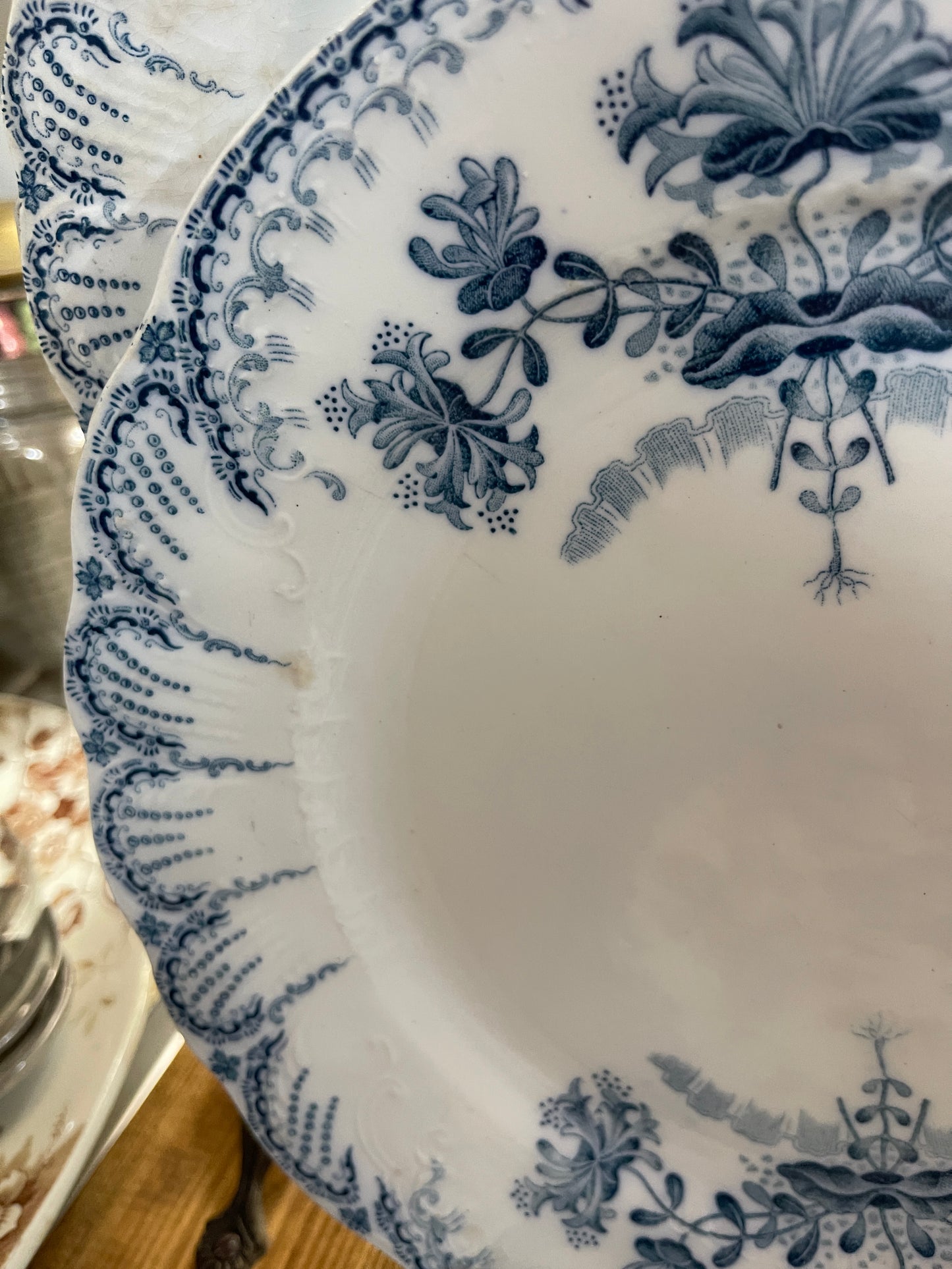 Antique French Blue & White Faience Dinner Plate – St. Amand et Hamage “Régence” c.1900