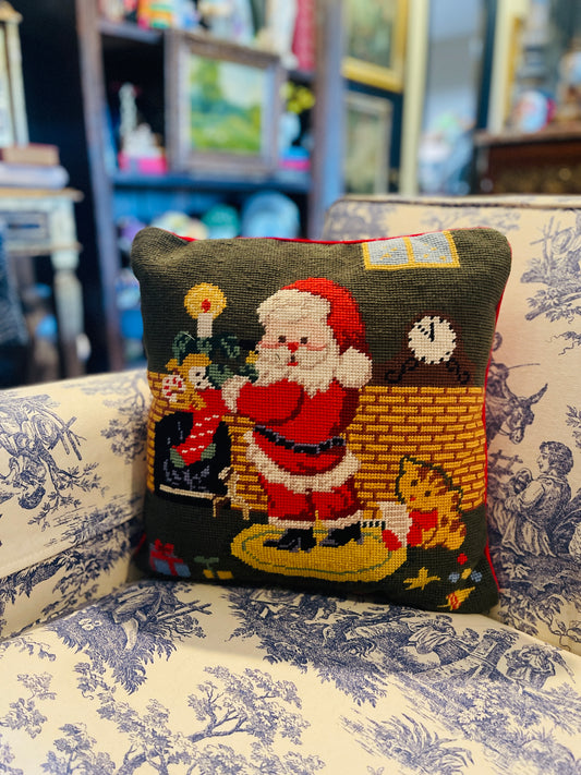 Vintage Santa Claus Needlepoint Pillow