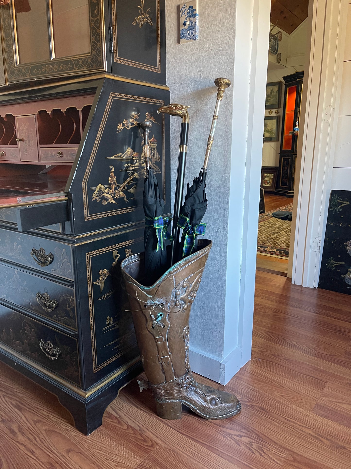 Vintage Copper Boot Umbrella Stand, Estate Decor