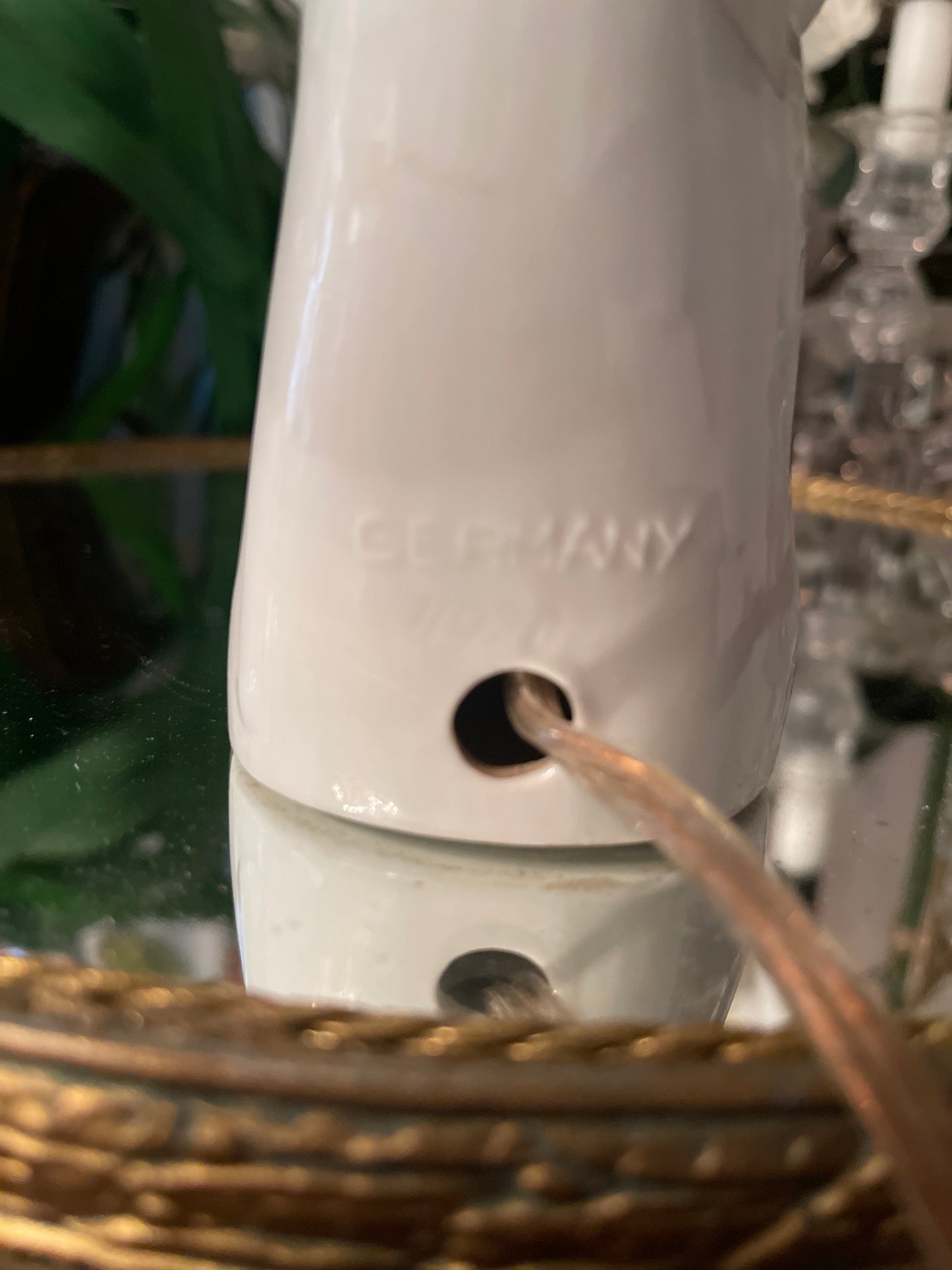 Vintage German Ballerina Lamp with Shade, Romantic Petite Porcelain Vanity Lamp, Round Top Find