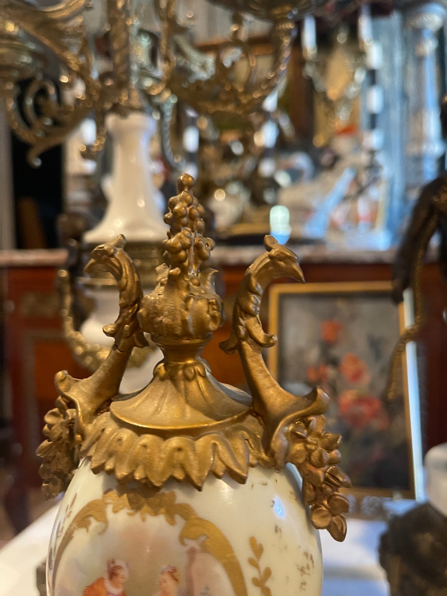 Antique French Sevres-Style Garniture Statues — 19th-Century Hand-Painted Porcelain with Ormolu Mounts