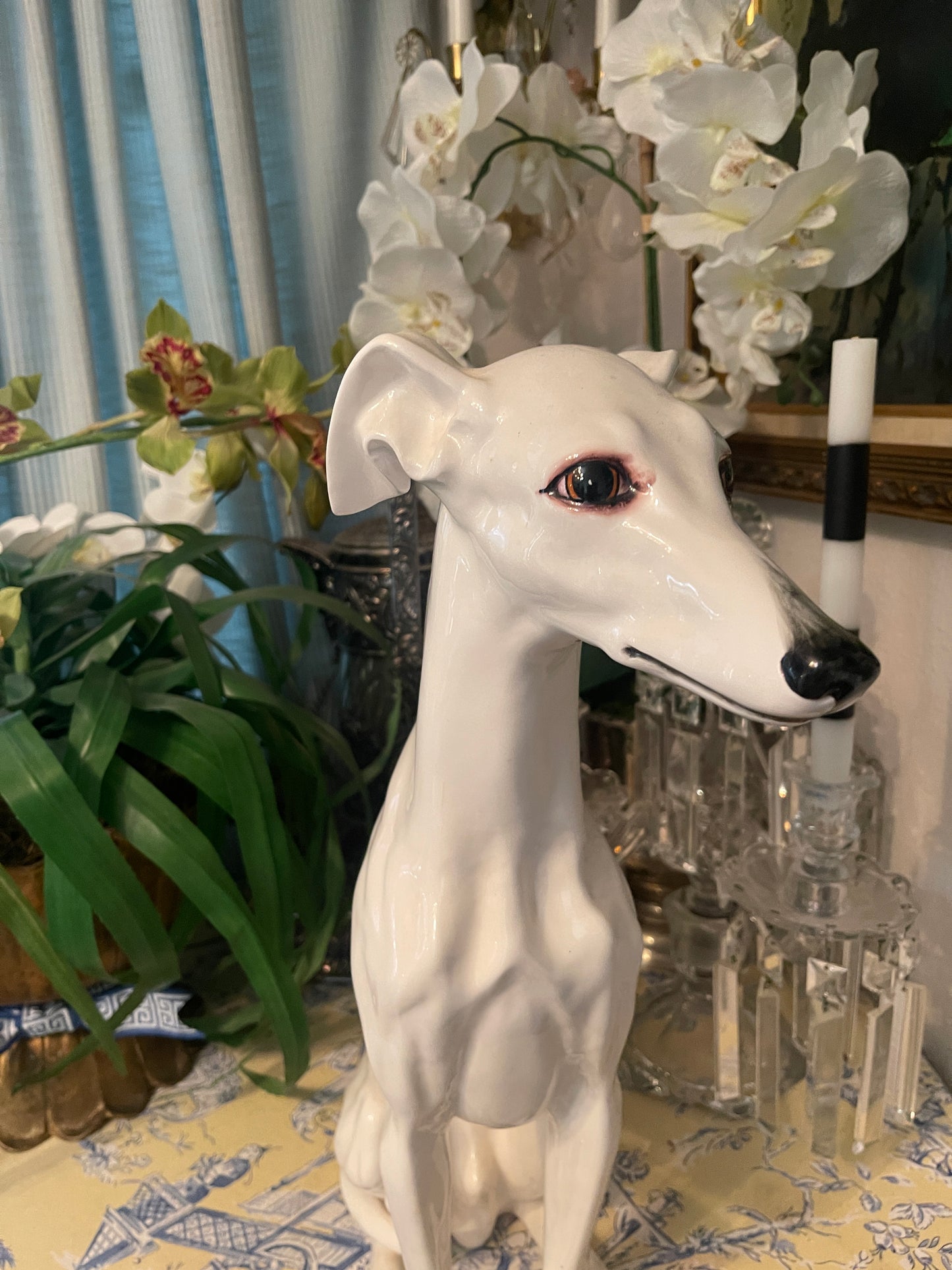 LARGE Italian Greyhound /Whippet, Hand Painted Porcelain