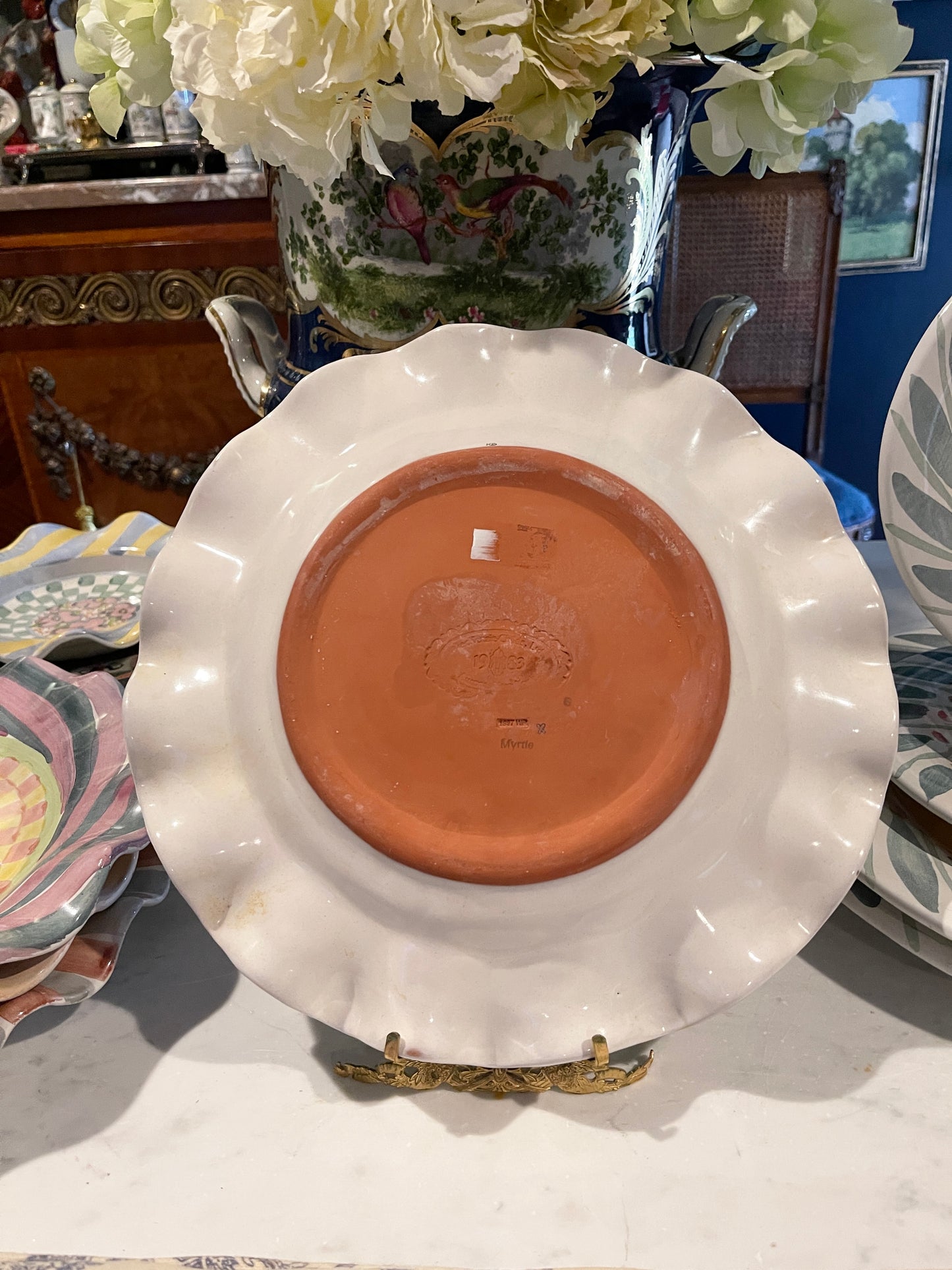 Myrtle Pattern, Vintage MacKenzie Childs Fluted Dinner Plate, Glazed Terracotta