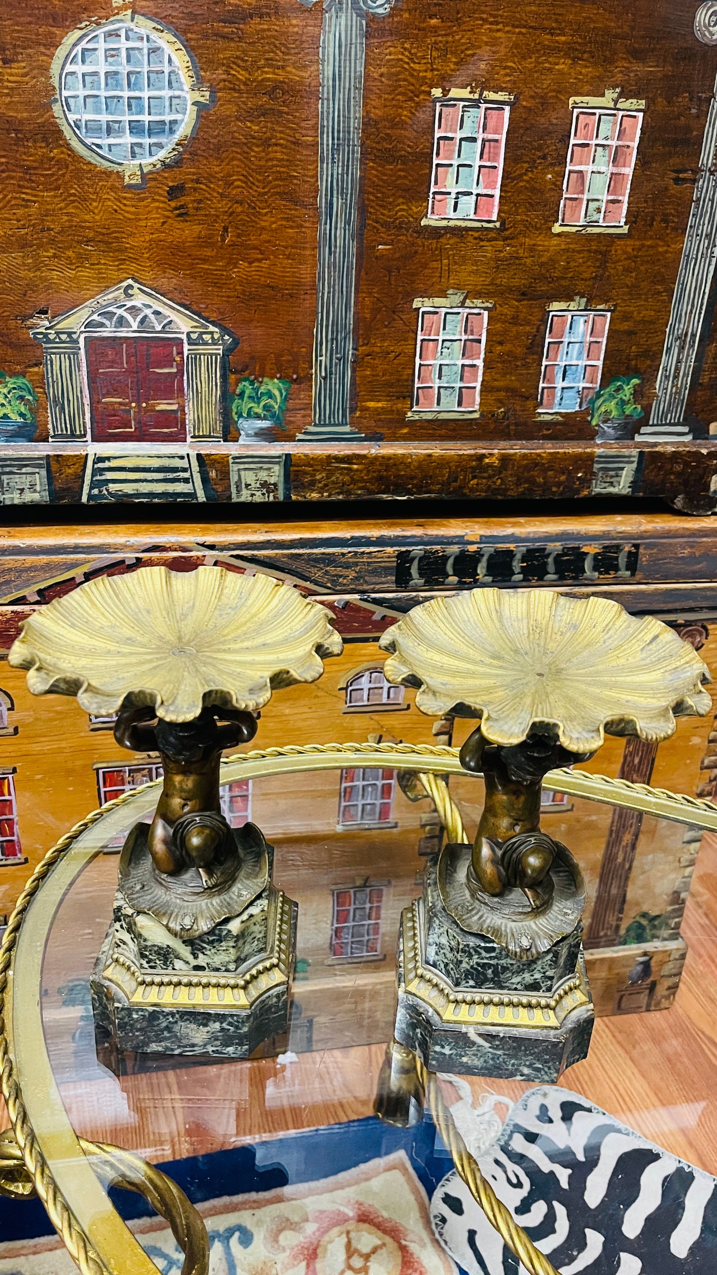 Antique Bronze & Marble Putti Tazzas — Pair, Estate Sourced Heirloom Decor