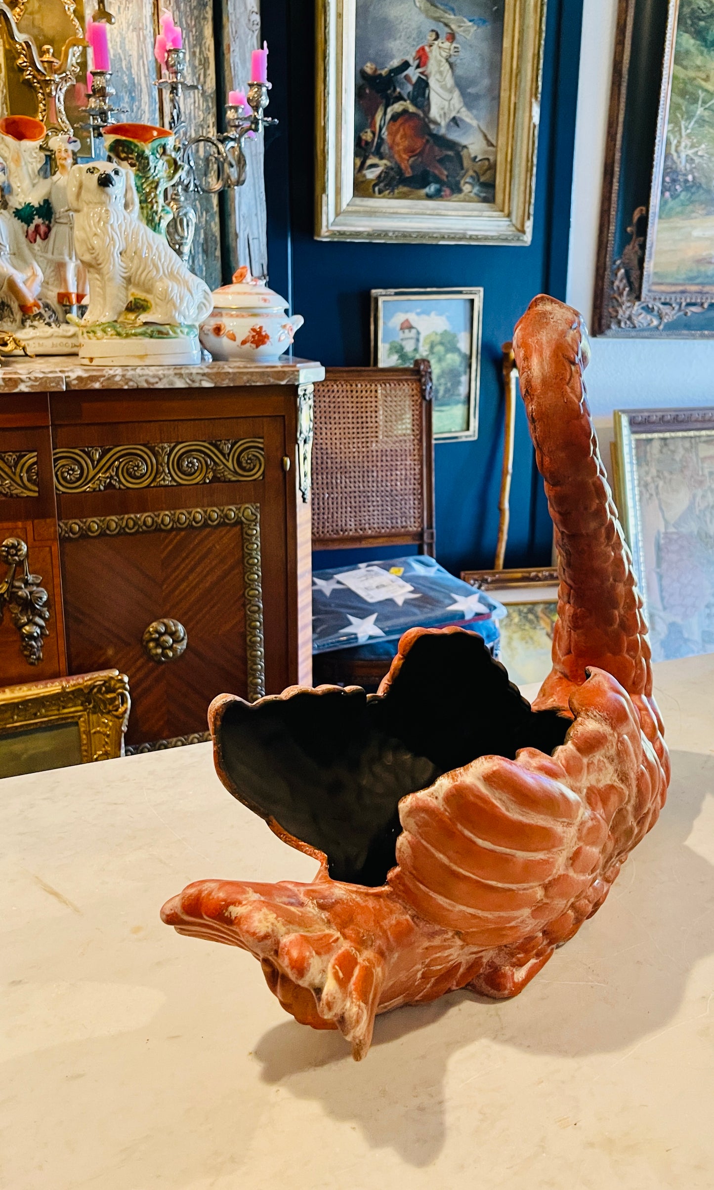 Vintage Ceramic Swan Planter  | Hand-Finished European Garden Patinaned Terracotta