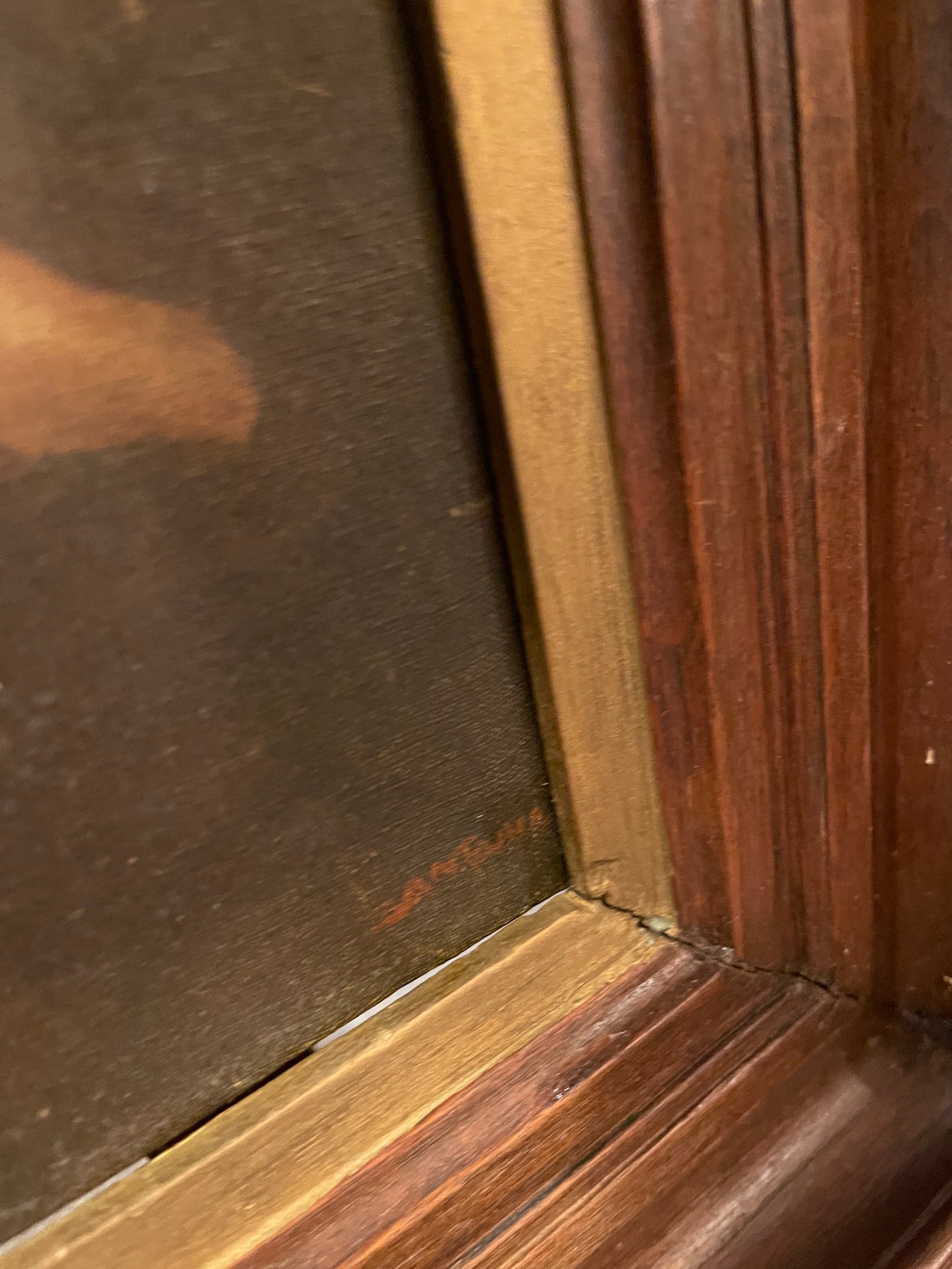 Antique Cherub Oil Painting, Late 19th–Early 20th Century | Old-World Putti Art in Deep Wood Frame