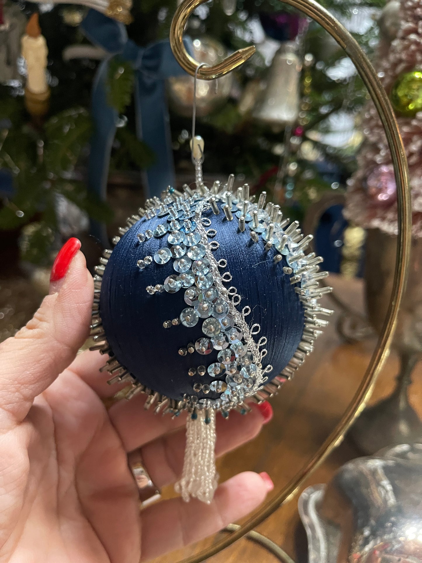 Vintage Blue Push Pin Christmas Ornament