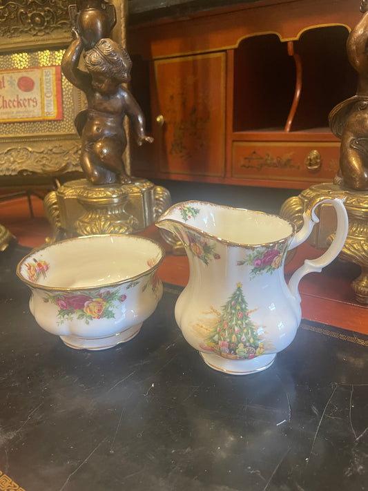 Vintage Royal Albert Christmas Magic Old Country Rose Creamer and Sugar Bowl Set