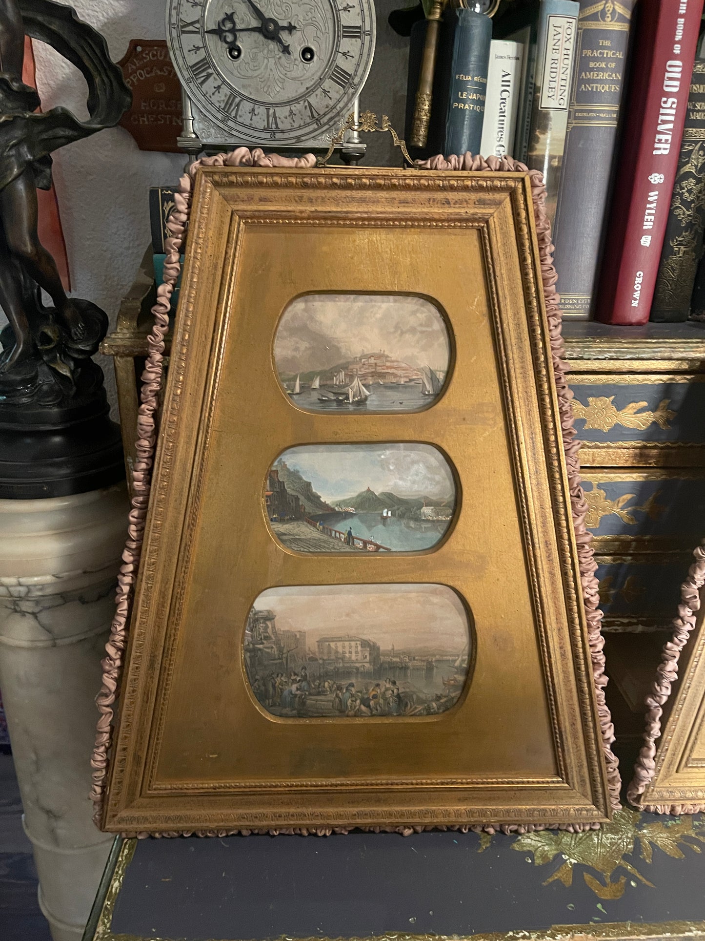 Vintage Italian Gilt Framed Coastal Art – Mediterranean Coastal Scenes