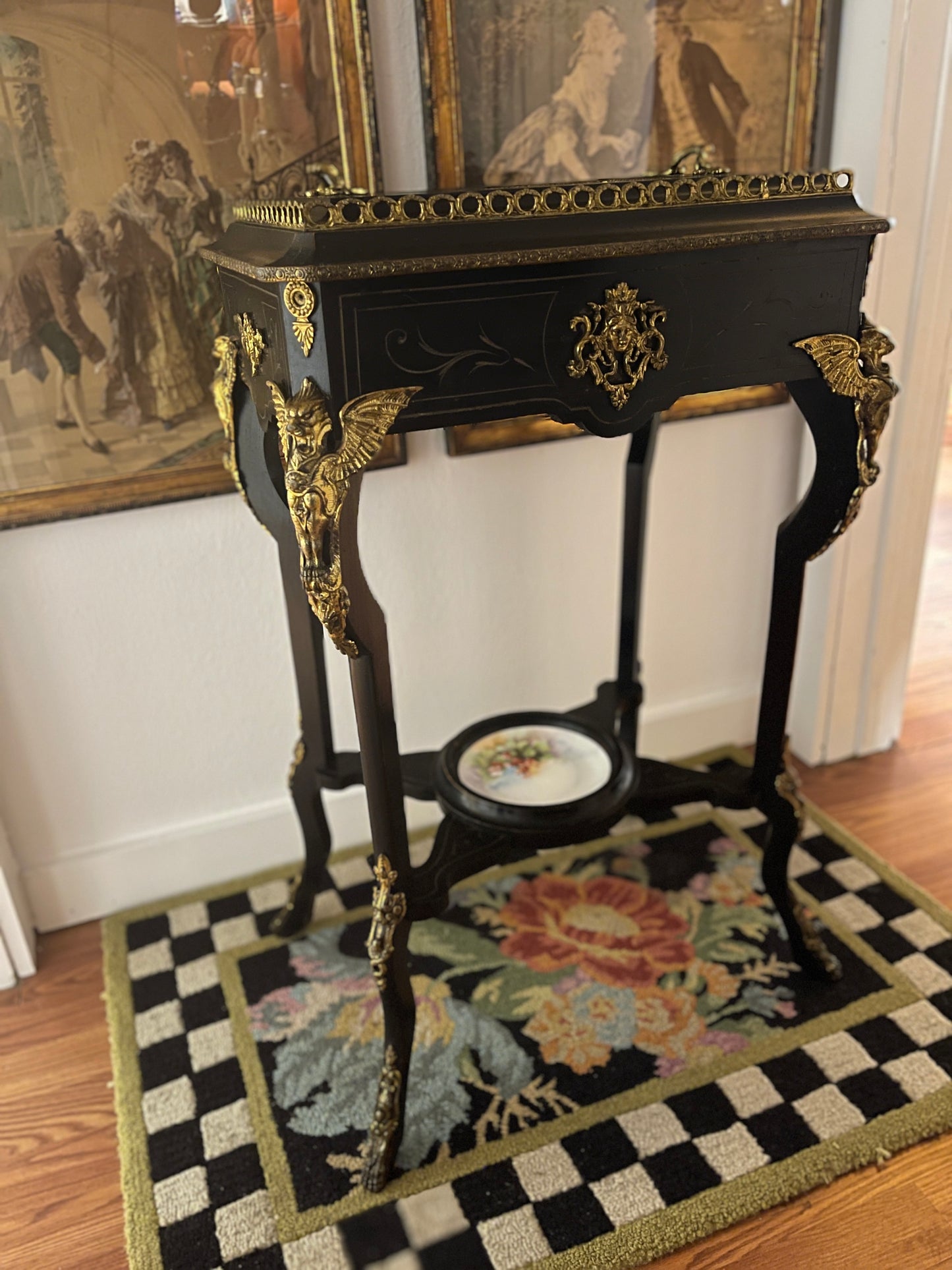 19th Century French Napoleon III Planter Table, Ebonized with Gilt Bronze