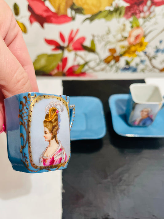 Antique Pair of French Portrait Demitasse Cups, Sevres