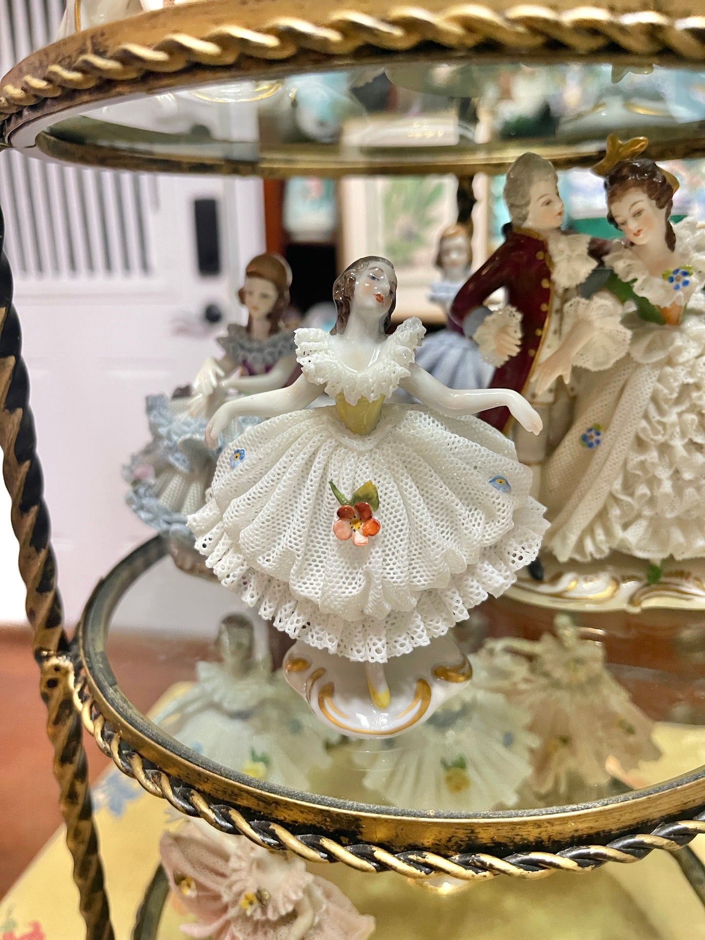 German Porcelain Dresden-Style Lace Dancer Figurine | Vintage European Porcelain